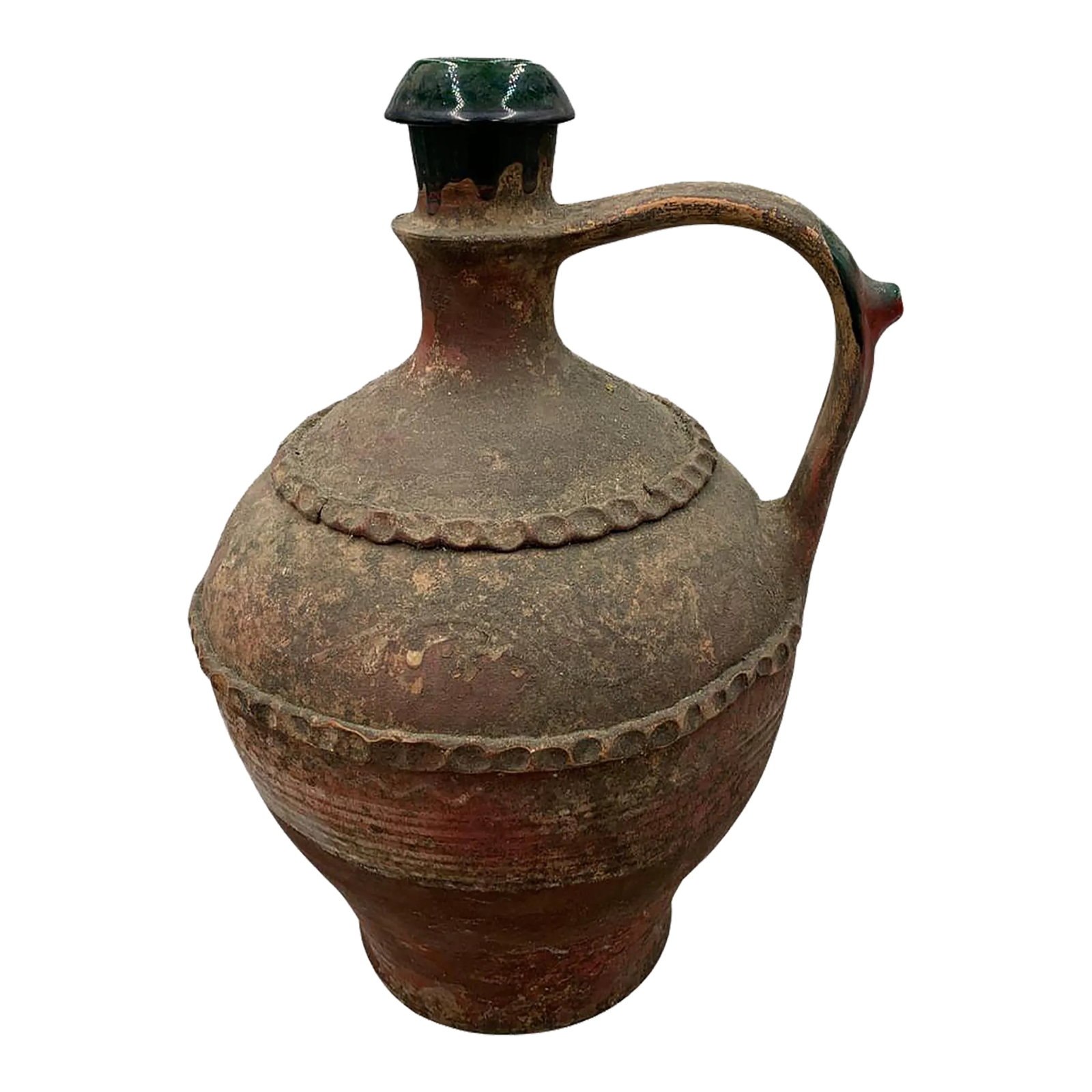 Antique Terracotta Vessel: This antique one-handle terra cotta vessel from Hungary is a wonderful addition to any Farmhouse decor. The rustic olive oil jar showcases a filigree design peaking through the natural tones of the