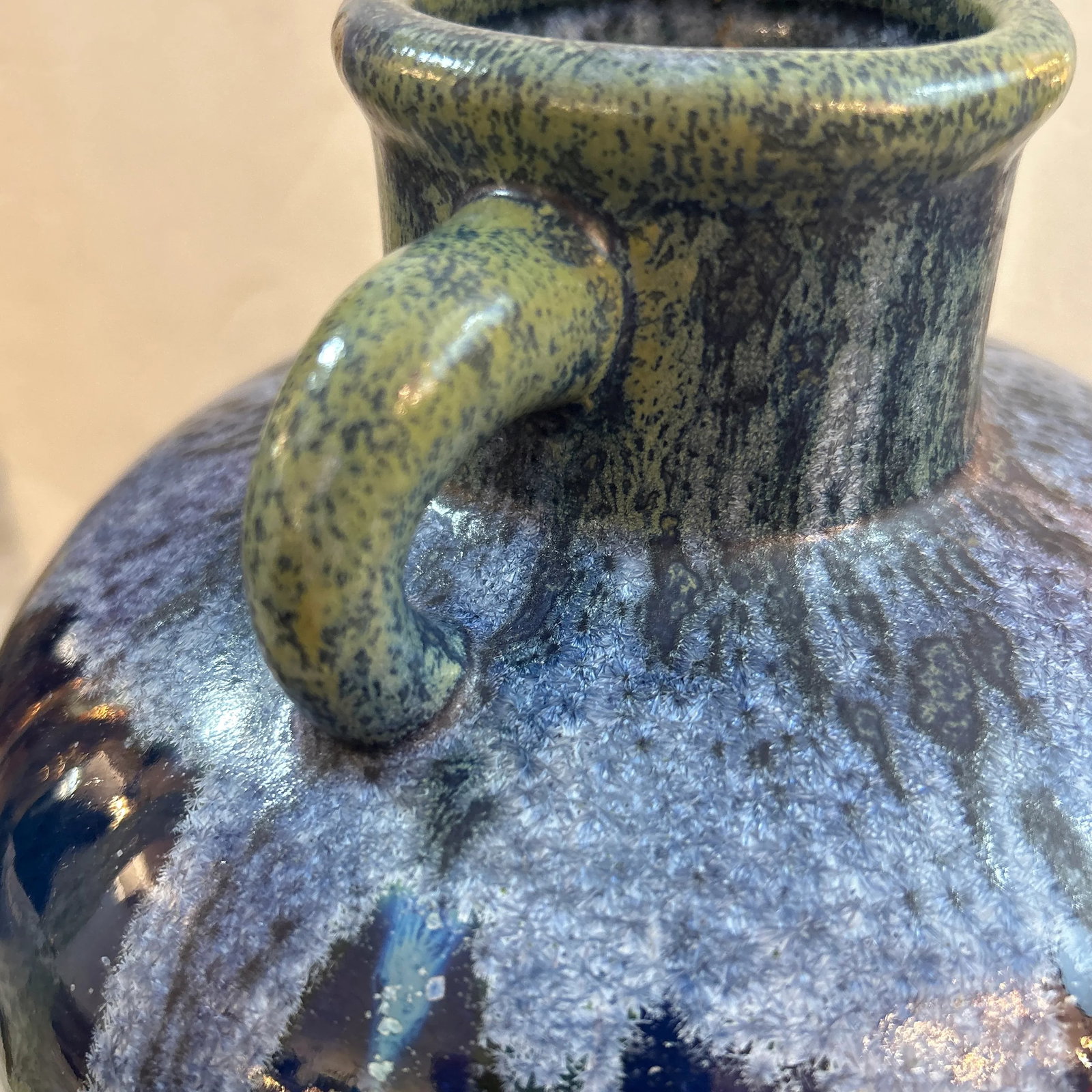 Blue and Green Drip Glaze Pottery Urn Vase/ Vessel - 10
