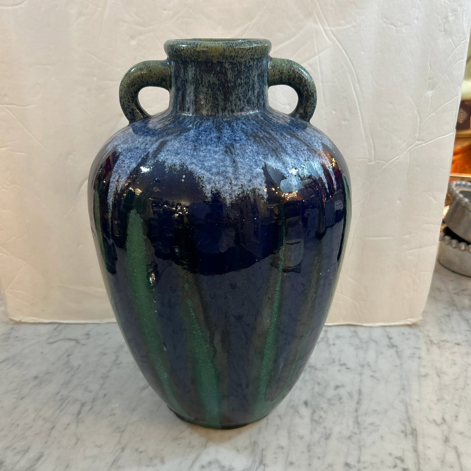 Blue and Green Drip Glaze Pottery Urn Vase/ Vessel - 11