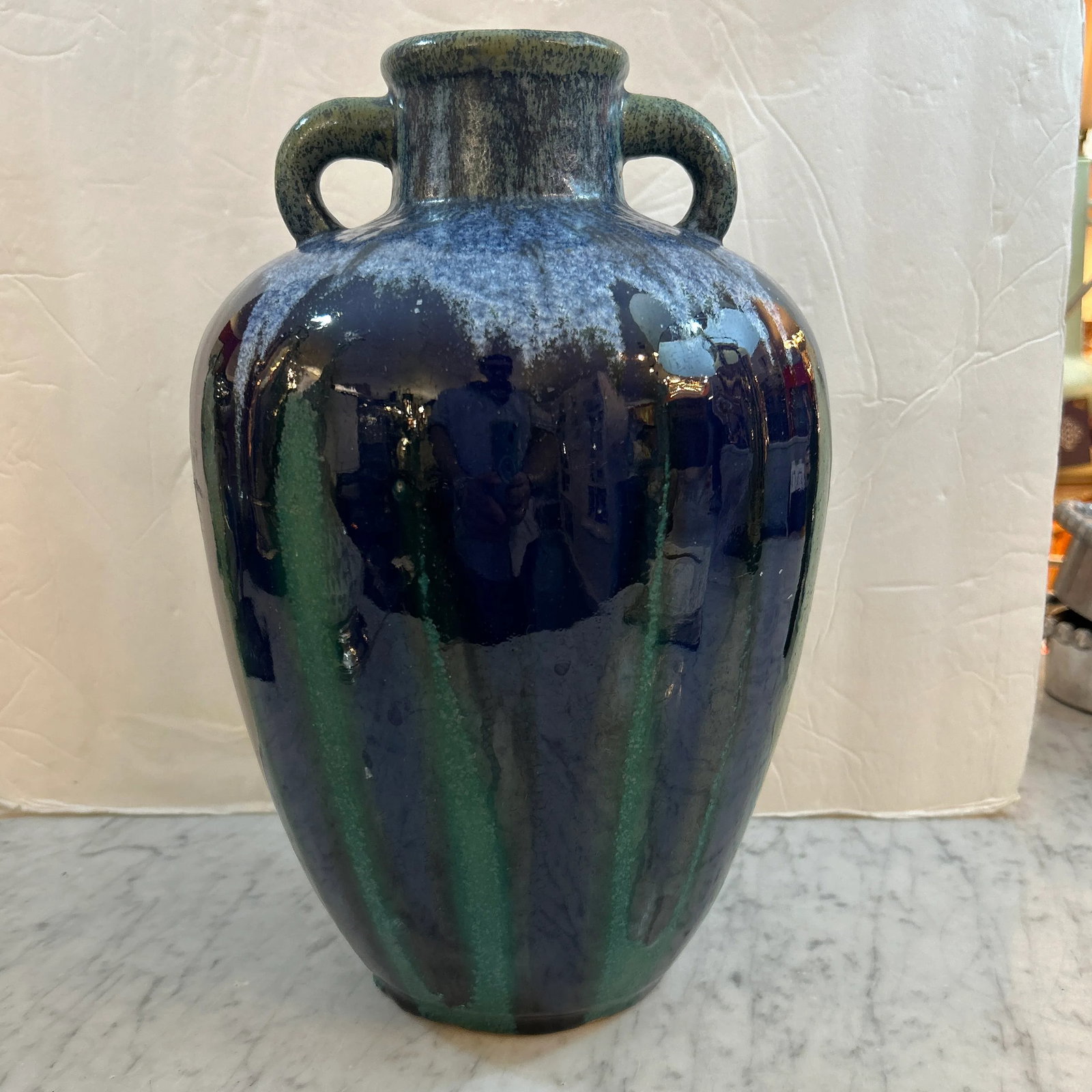 Blue and Green Drip Glaze Pottery Urn Vase/ Vessel - 2
