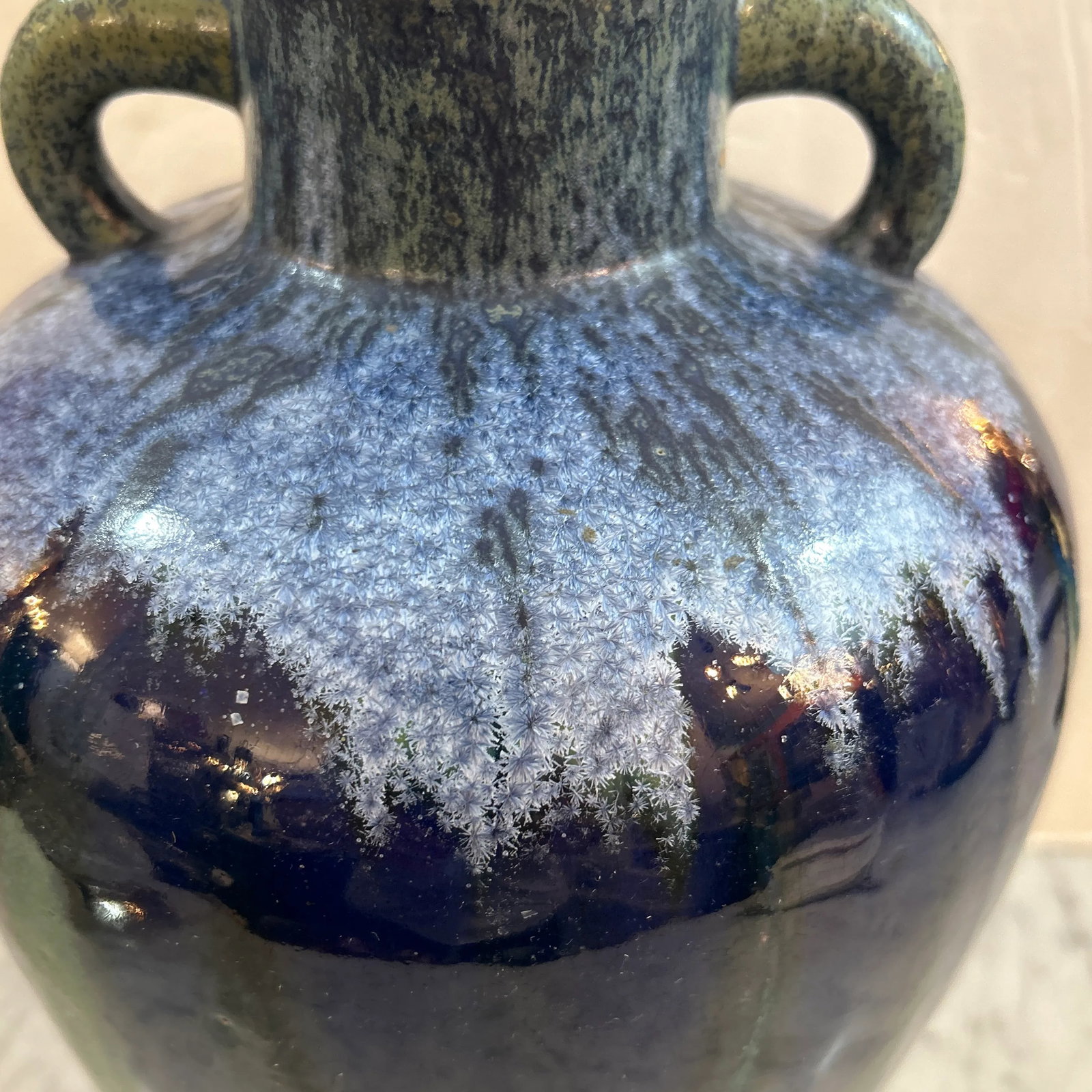 Blue and Green Drip Glaze Pottery Urn Vase/ Vessel - 3