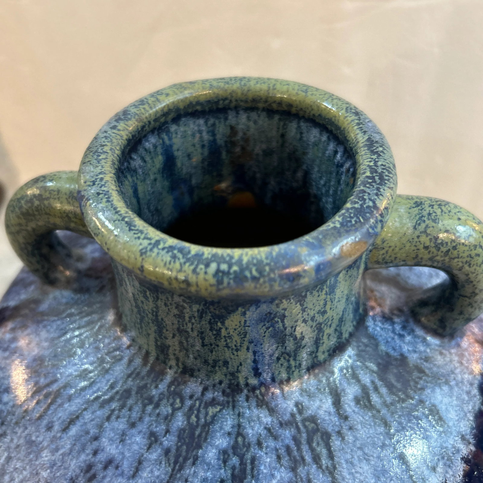 Blue and Green Drip Glaze Pottery Urn Vase/ Vessel - 5