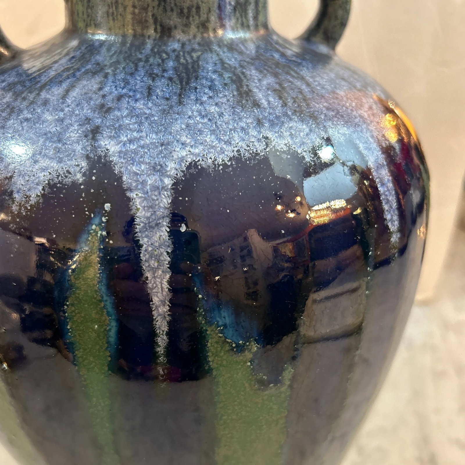 Blue and Green Drip Glaze Pottery Urn Vase/ Vessel - 6