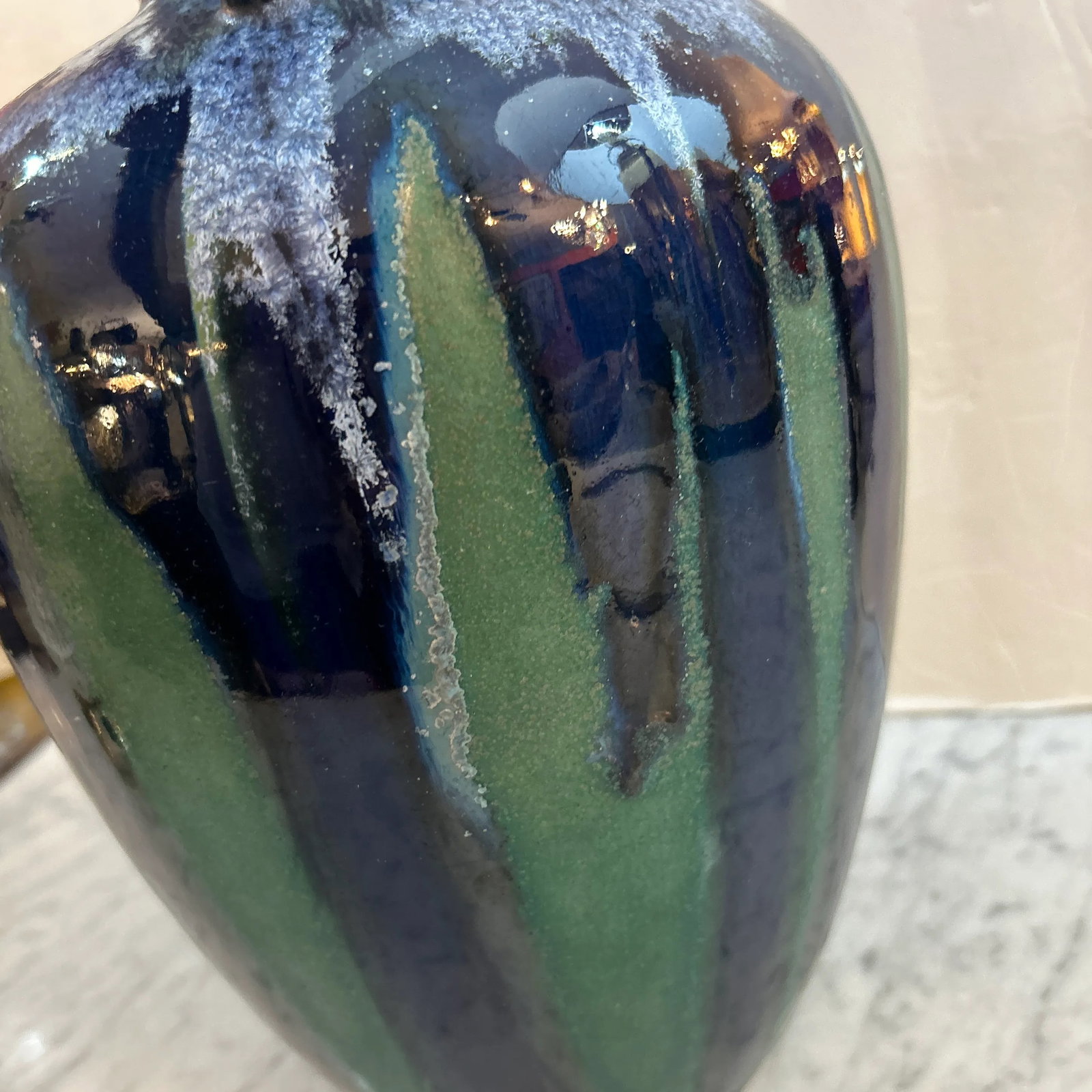 Blue and Green Drip Glaze Pottery Urn Vase/ Vessel - 7