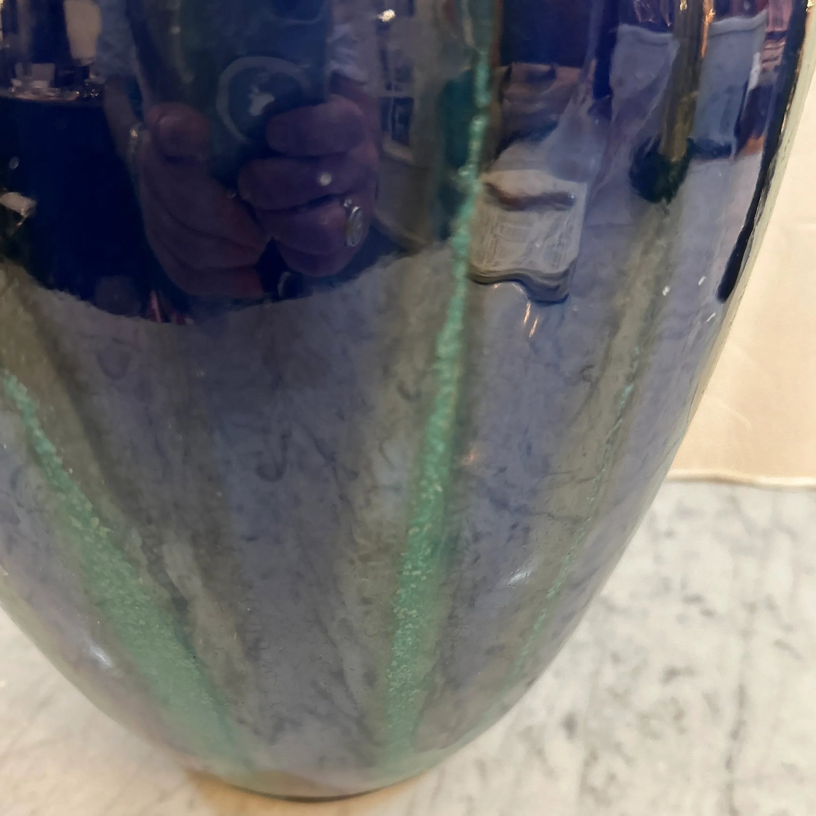 Blue and Green Drip Glaze Pottery Urn Vase/ Vessel - 8