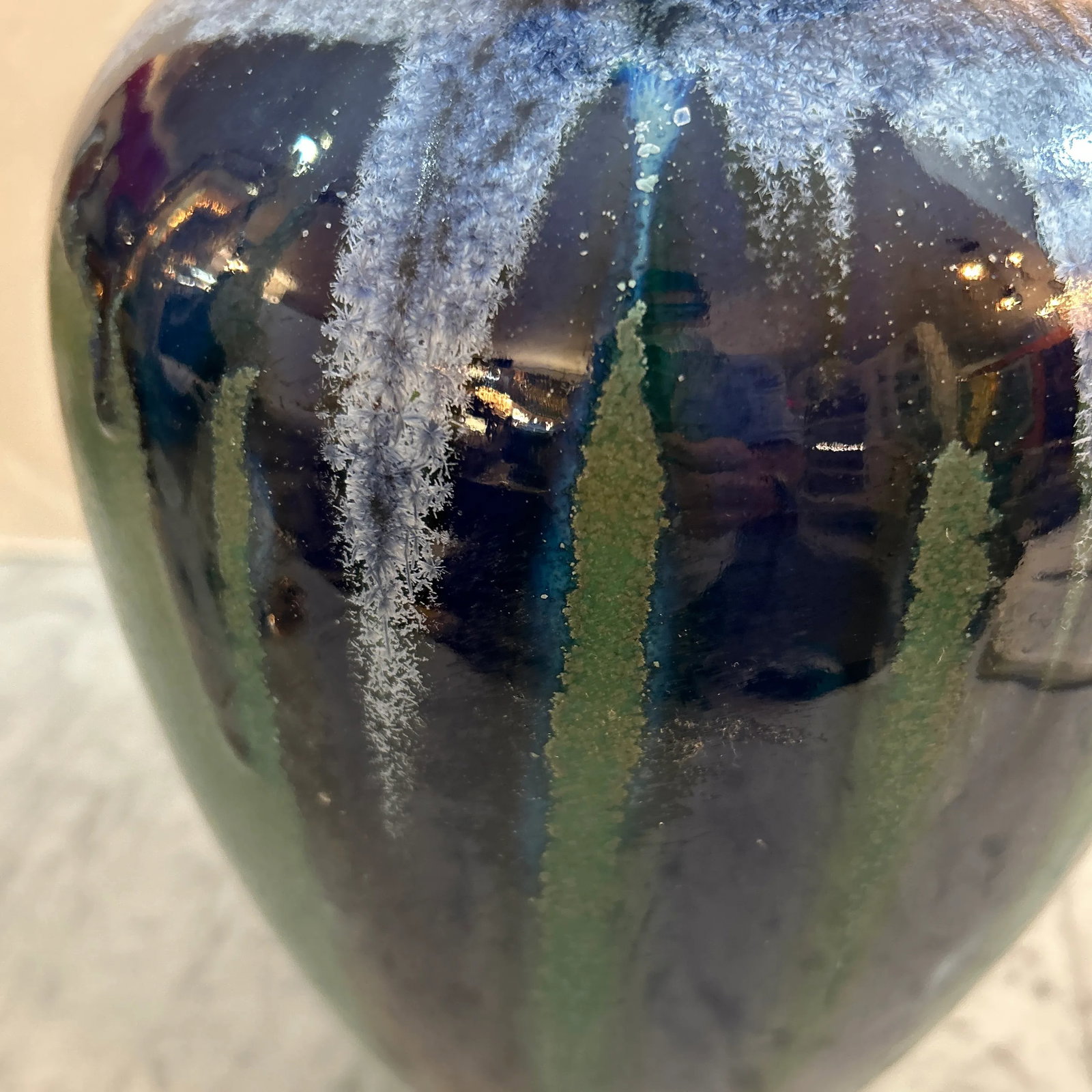 Blue and Green Drip Glaze Pottery Urn Vase/ Vessel - 9