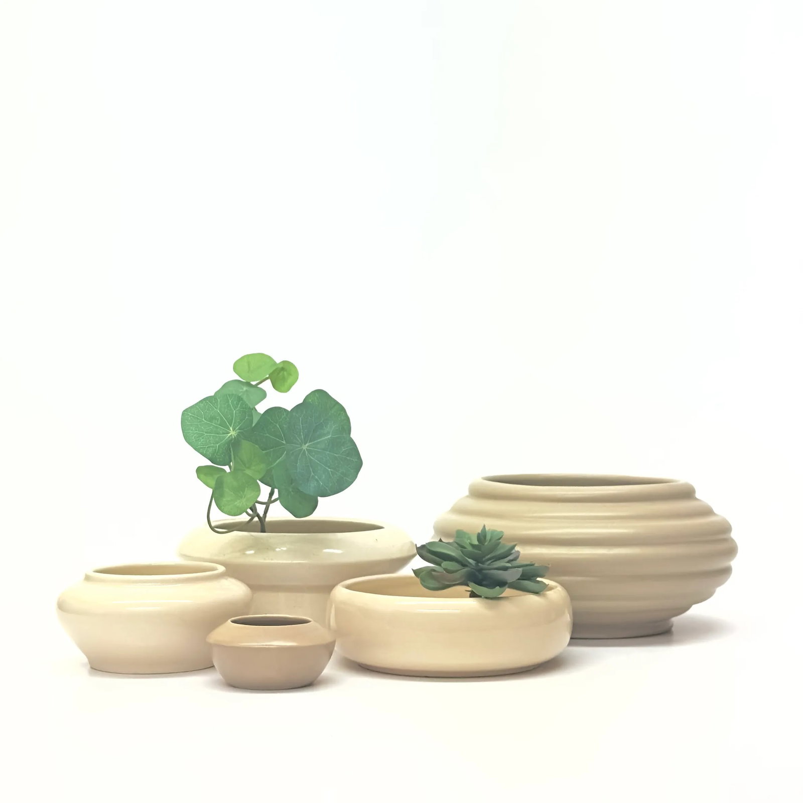 Vintage Mid Century Modern Bone and Beige Planters - Group of 5 - 2