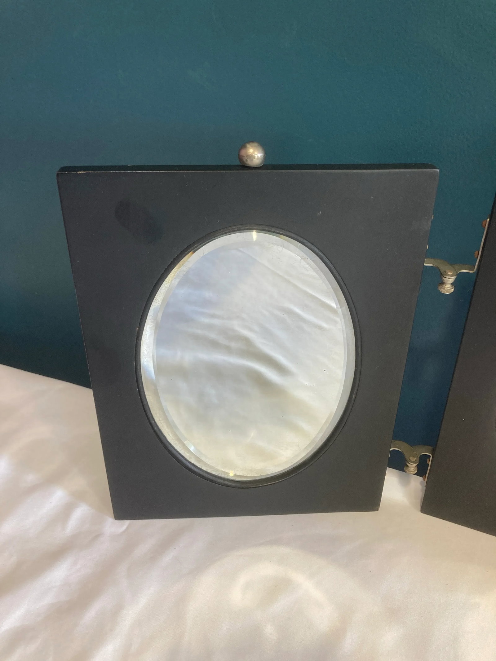 Early 20th Century Art Deco Folding Triple Mirror With Black Frame - 2