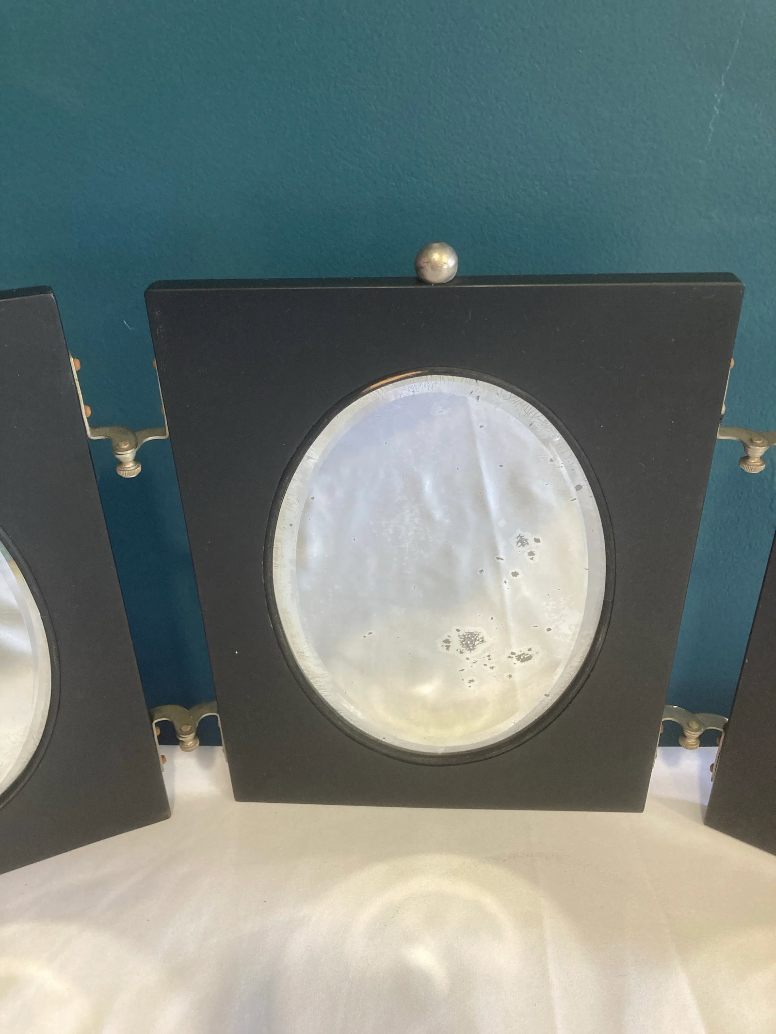 Early 20th Century Art Deco Folding Triple Mirror With Black Frame - 3