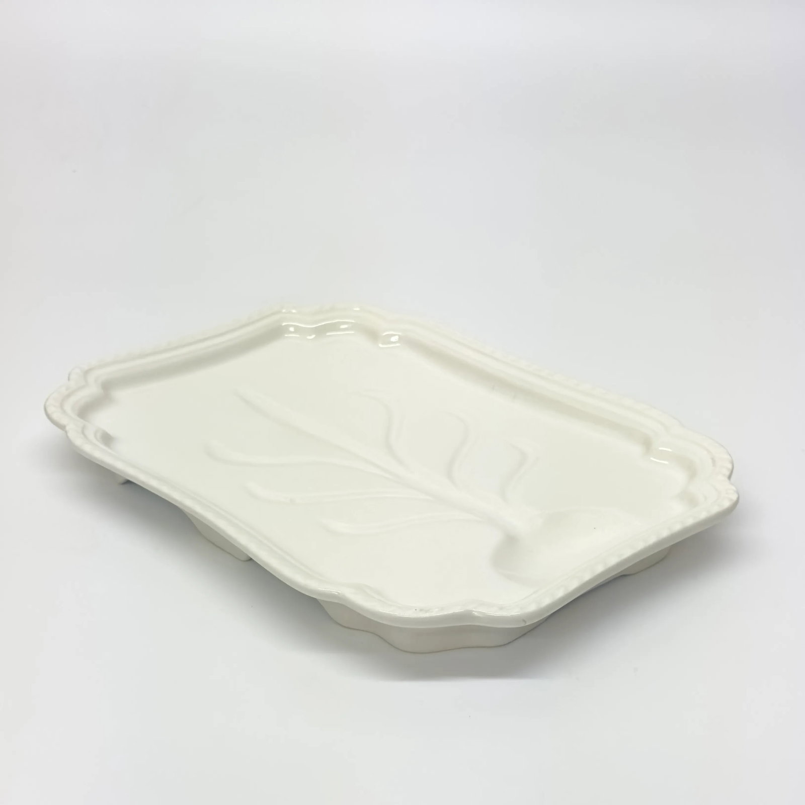 Oversized Rectangular Cream Ceramic Serving Platter - 2