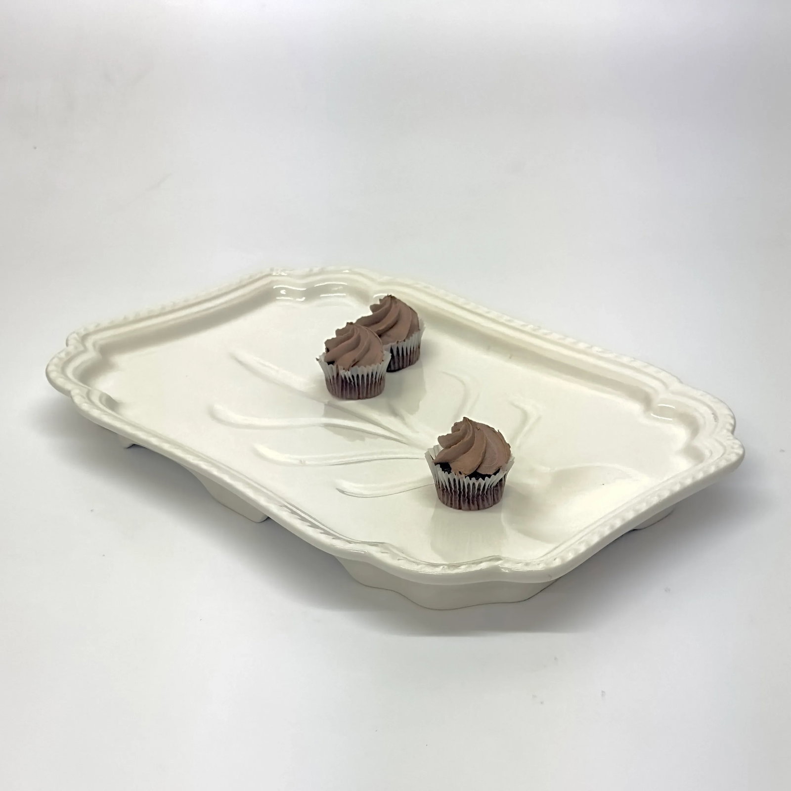 Oversized Rectangular Cream Ceramic Serving Platter - 7
