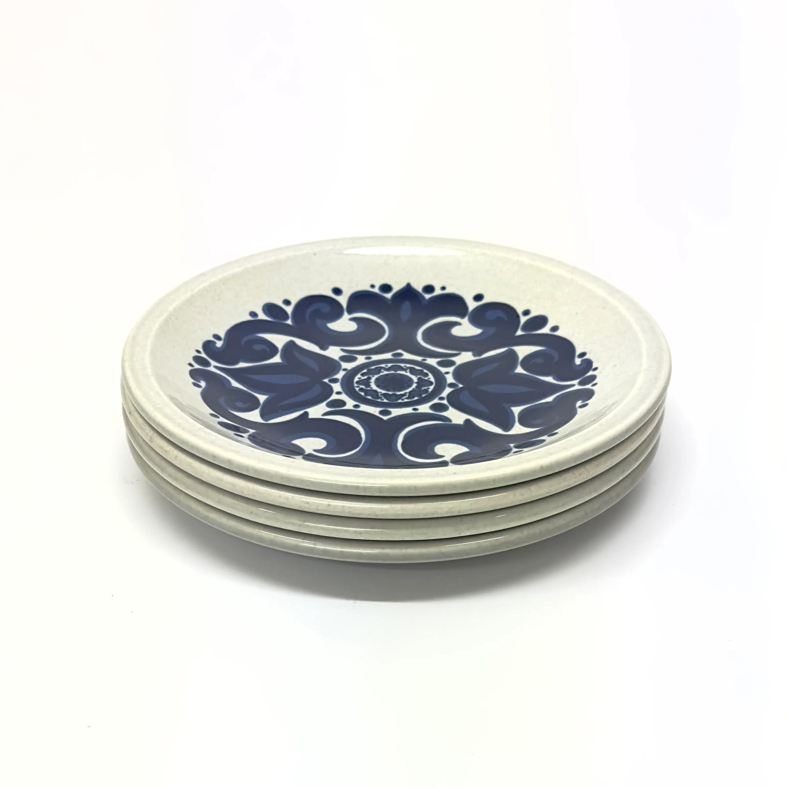Mid 20th Century Chunky Graphic Blue & White Toledo Design Side Plates by Wedgwood - Set of 4 - 2