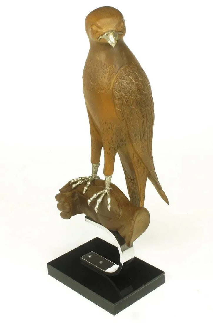 Carved Wood & Silver Sculpture of Raptor Bird on Falconer's Hand - 2