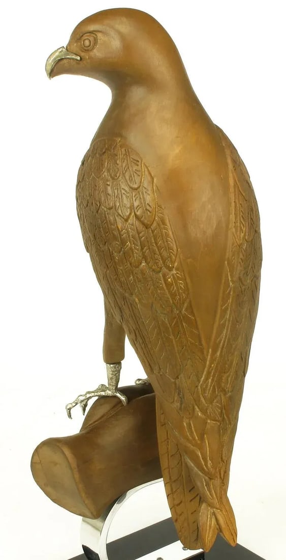 Carved Wood & Silver Sculpture of Raptor Bird on Falconer's Hand - 4