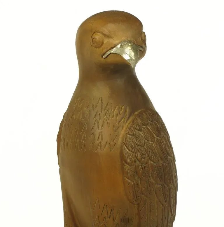 Carved Wood & Silver Sculpture of Raptor Bird on Falconer's Hand - 6