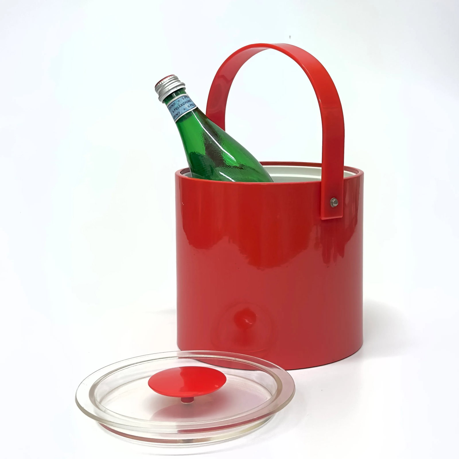 Engine Red Faux Patent Leather Ice Bucket Attributed to Georges Briard - 3