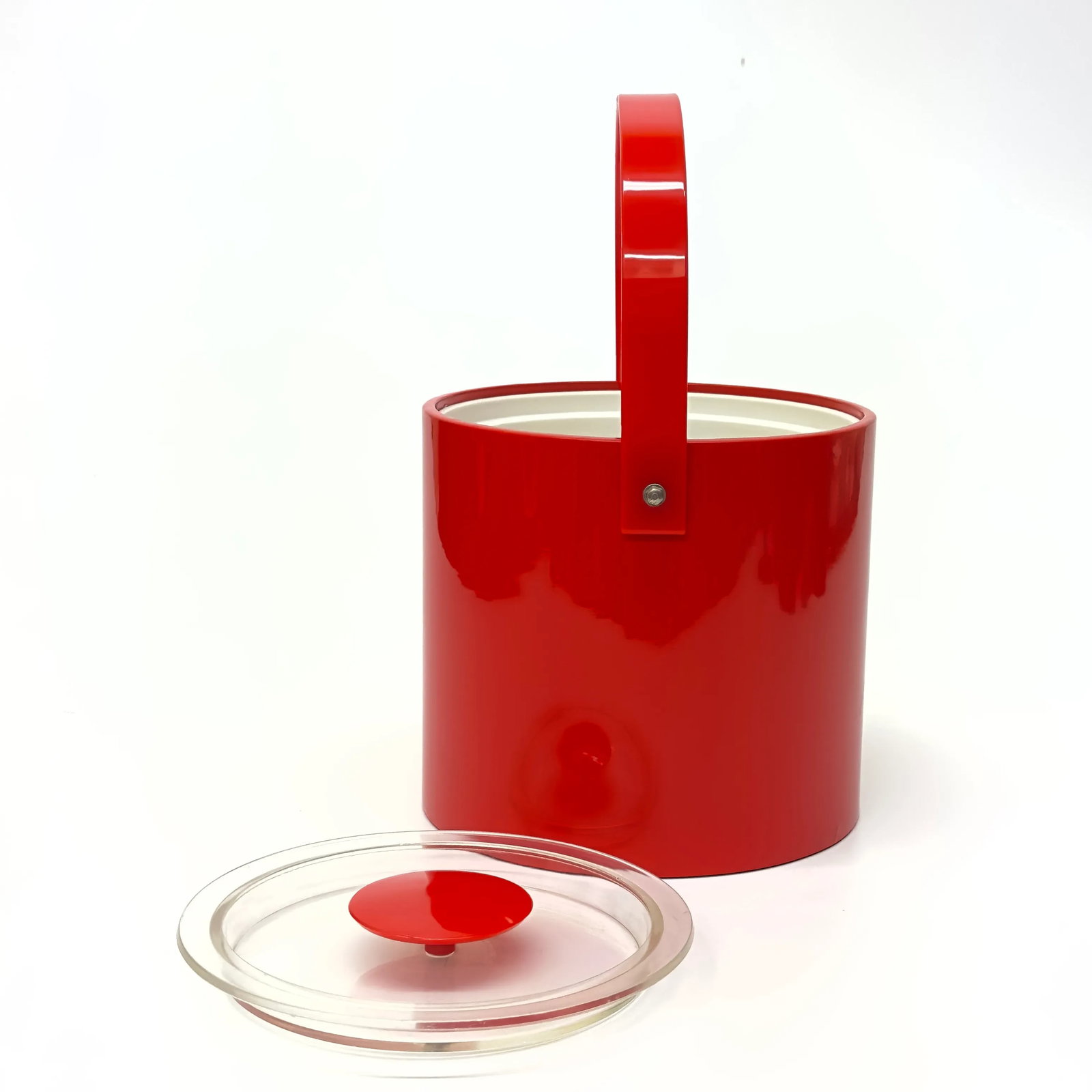 Engine Red Faux Patent Leather Ice Bucket Attributed to Georges Briard - 4
