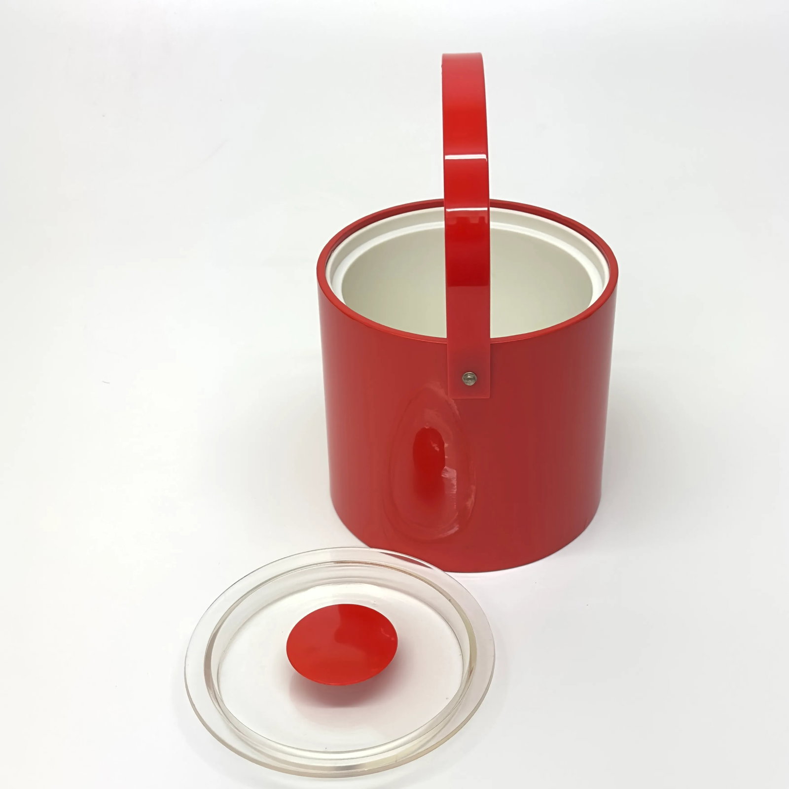 Engine Red Faux Patent Leather Ice Bucket Attributed to Georges Briard - 6