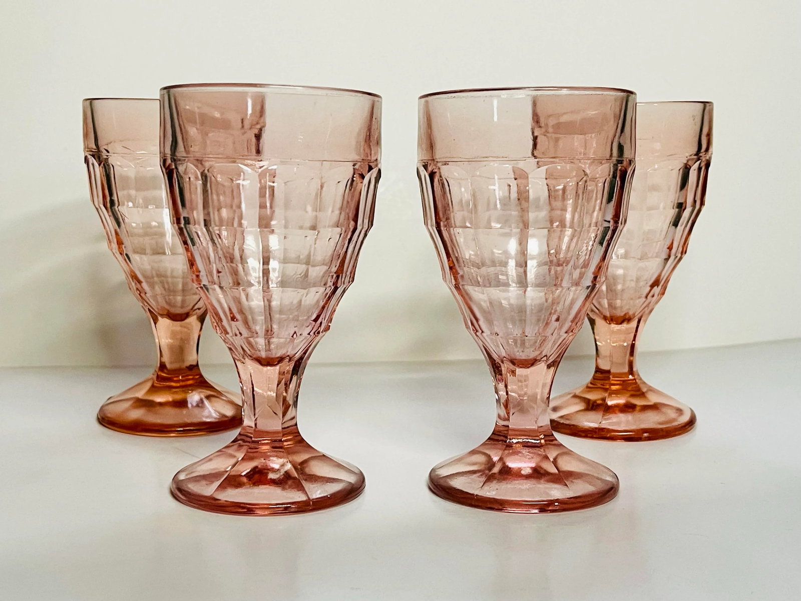1930's Pink Hazel Atlas Water Goblets- Set of 4 - 4
