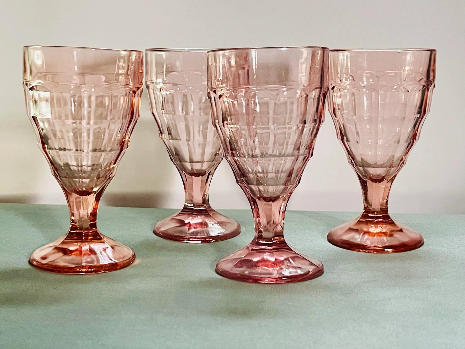 1930's Pink Hazel Atlas Water Goblets- Set of 4 - 5