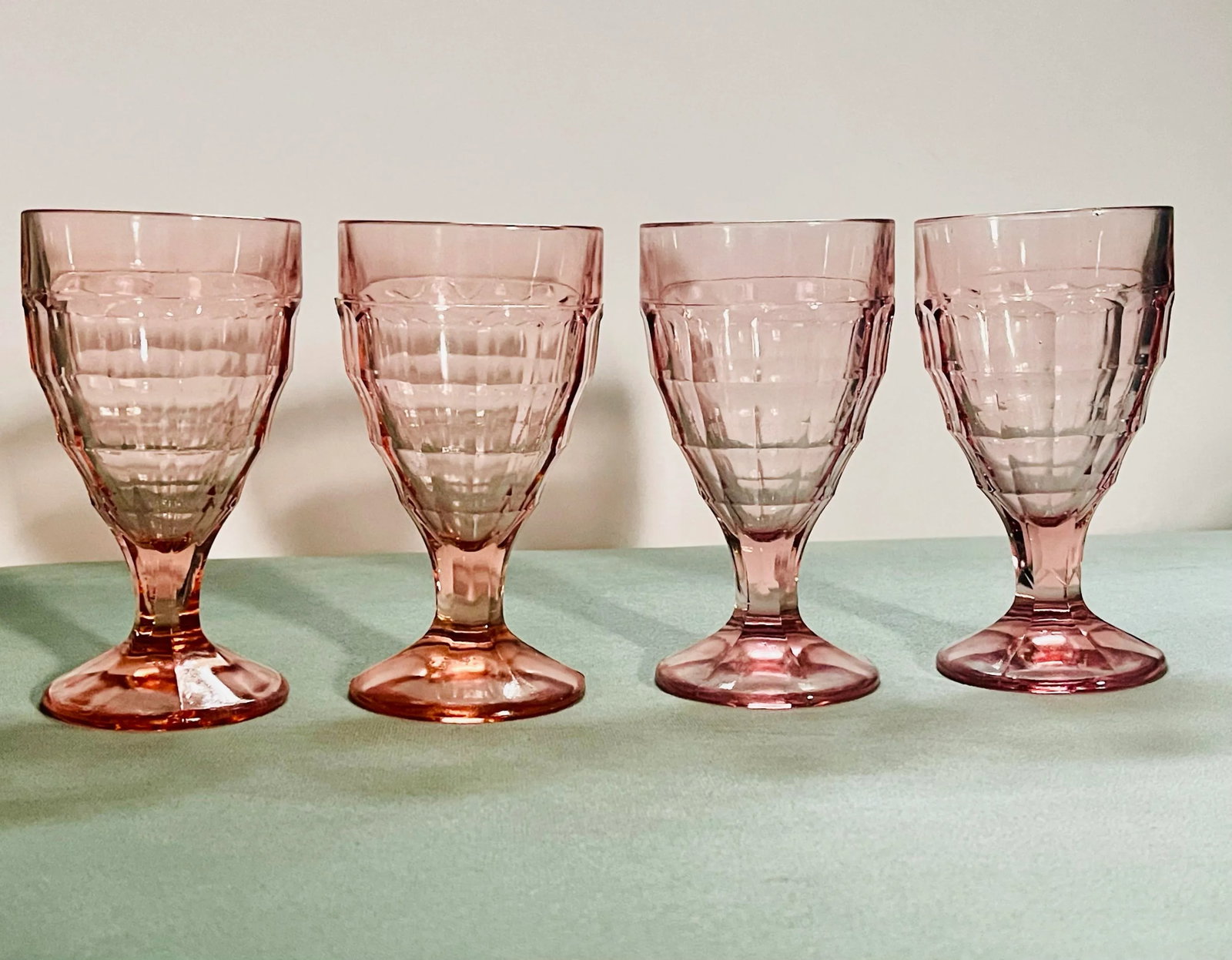 1930's Pink Hazel Atlas Water Goblets- Set of 4 - 9