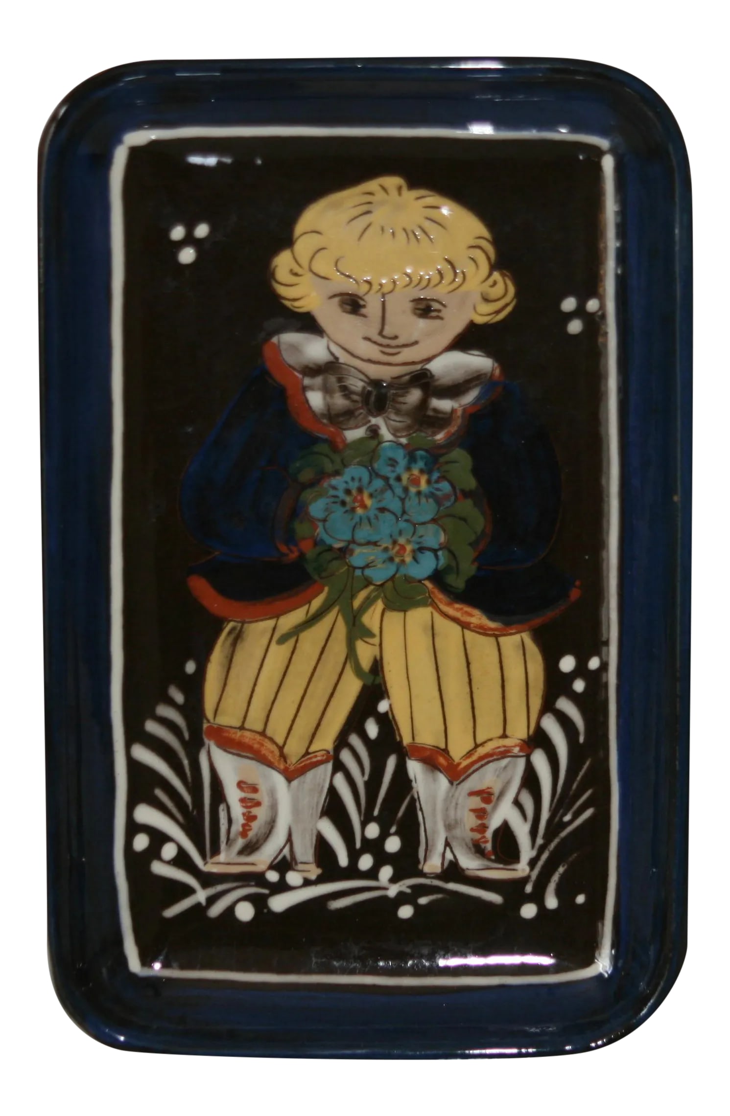 Vintage Swiss Handcrafted Decorative Tray Kohler Biel Studio Folk Art Pottery Slipware: Handcrafted red clay slipware. Kohler Biel was a pottery studio in Biel, Switzerland found by two brothers, Stefan and Marcus Kohler. It was in operation until 1995. This small rectangular handcrafted