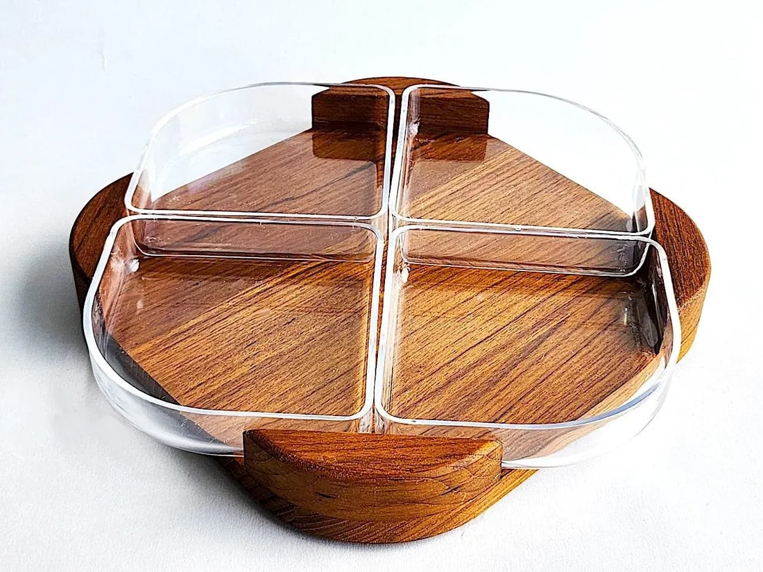 1960s Selandia Designs Teak Wood and Lucite Divided Dish Set, 5 Pieces - 2