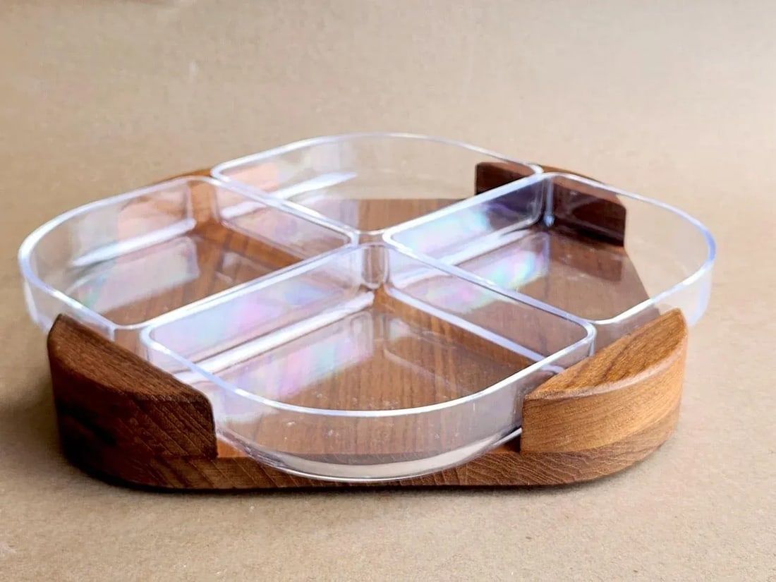 1960s Selandia Designs Teak Wood and Lucite Divided Dish Set, 5 Pieces - 3