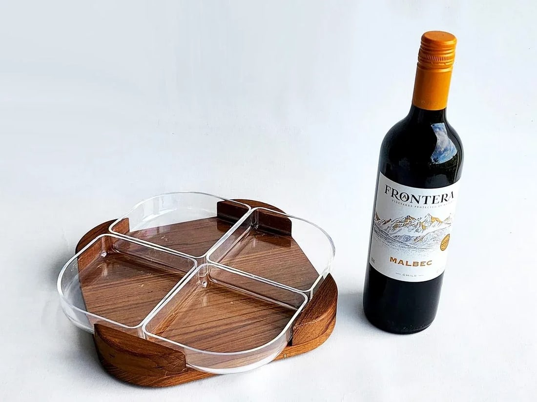 1960s Selandia Designs Teak Wood and Lucite Divided Dish Set, 5 Pieces - 4