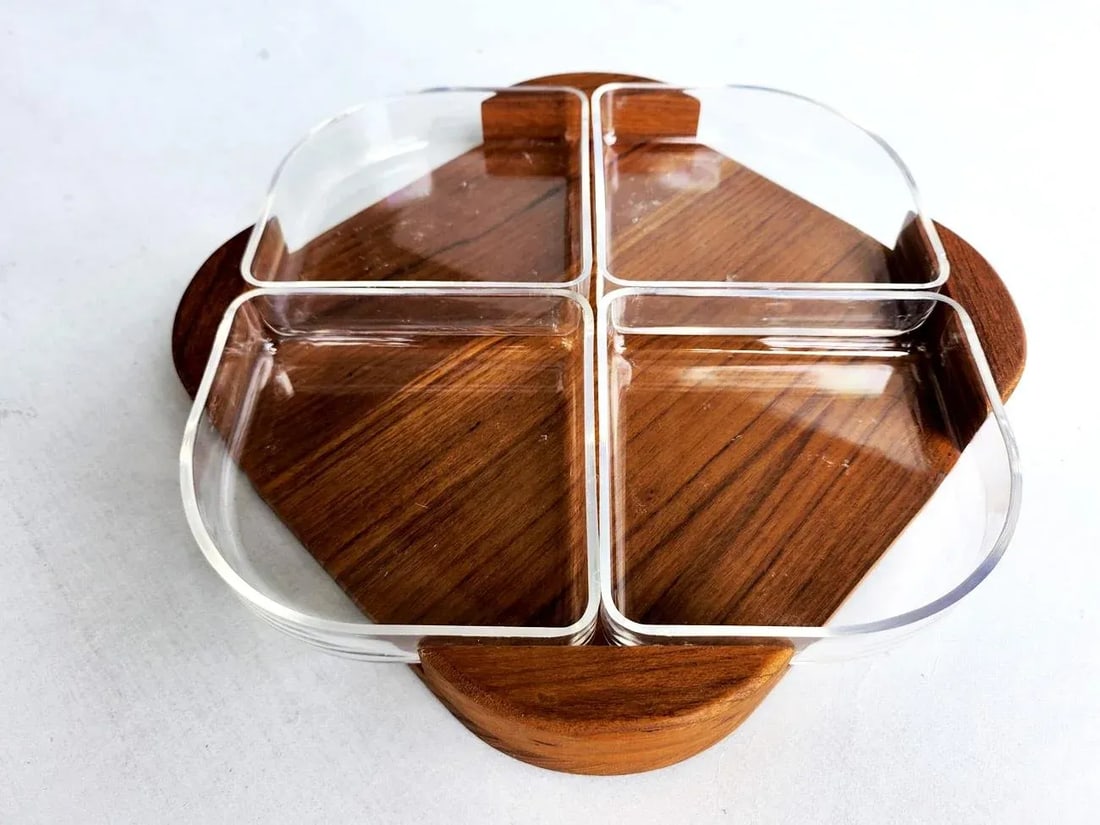1960s Selandia Designs Teak Wood and Lucite Divided Dish Set, 5 Pieces - 5