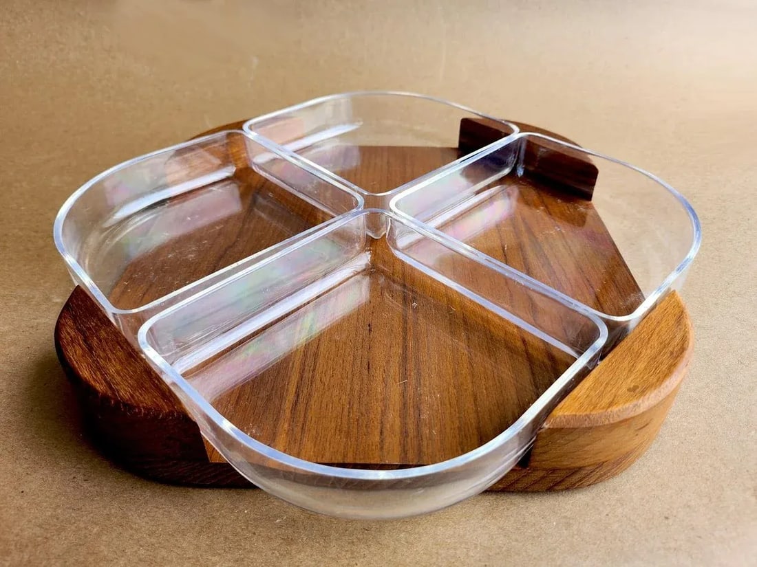 1960s Selandia Designs Teak Wood and Lucite Divided Dish Set, 5 Pieces - 6
