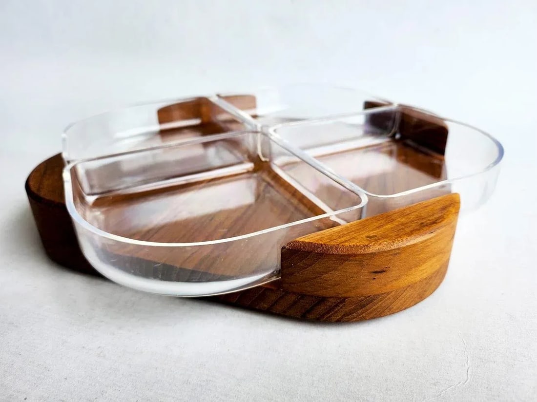 1960s Selandia Designs Teak Wood and Lucite Divided Dish Set, 5 Pieces - 8