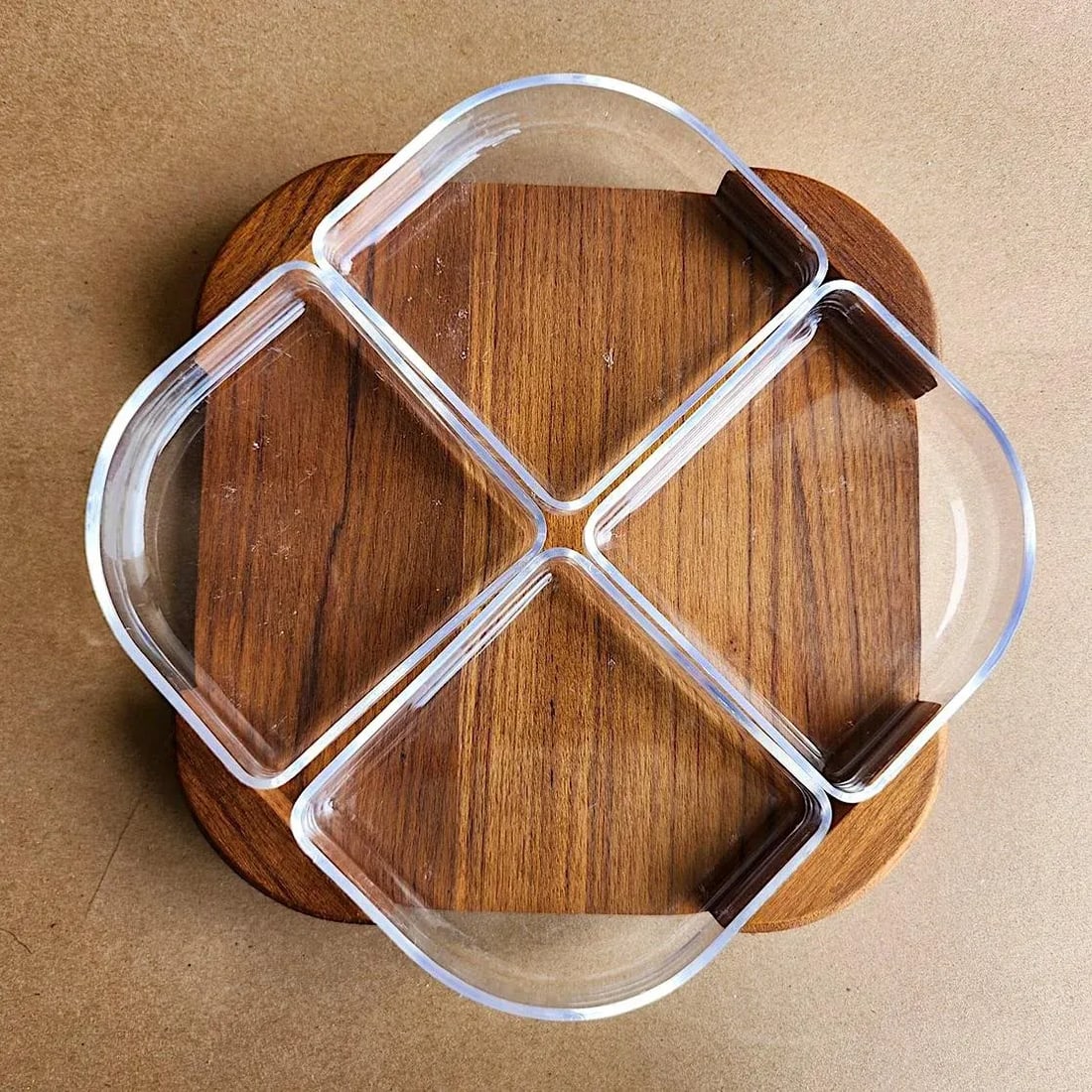 1960s Selandia Designs Teak Wood and Lucite Divided Dish Set, 5 Pieces - 9