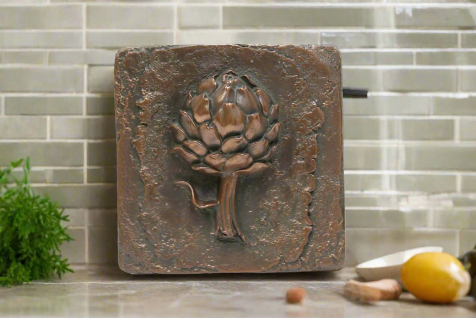 Vintage Rustic Ceramic Artichoke Art Tile - 2