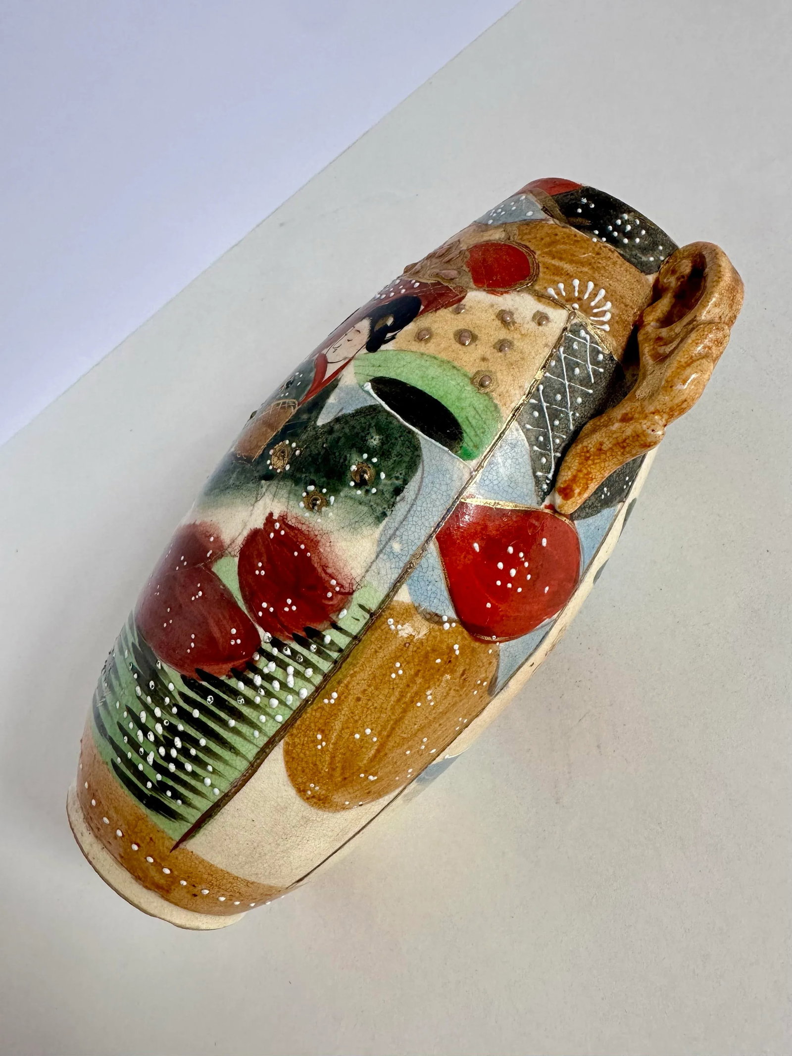 Antique Hand Painted 1920's Japanese Pottery Vase - 3