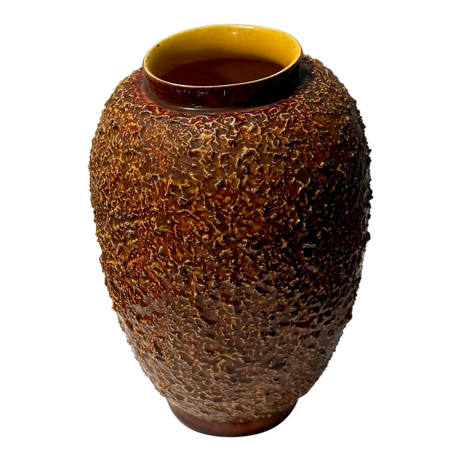 1970s Rust Studio Pottery Vase: Add a touch of bold retro charm to your home with this stunning 1970s studio pottery vase. It was crafted during the 1970s in Washington State. The vase has beautiful thin walls and a richly textured 