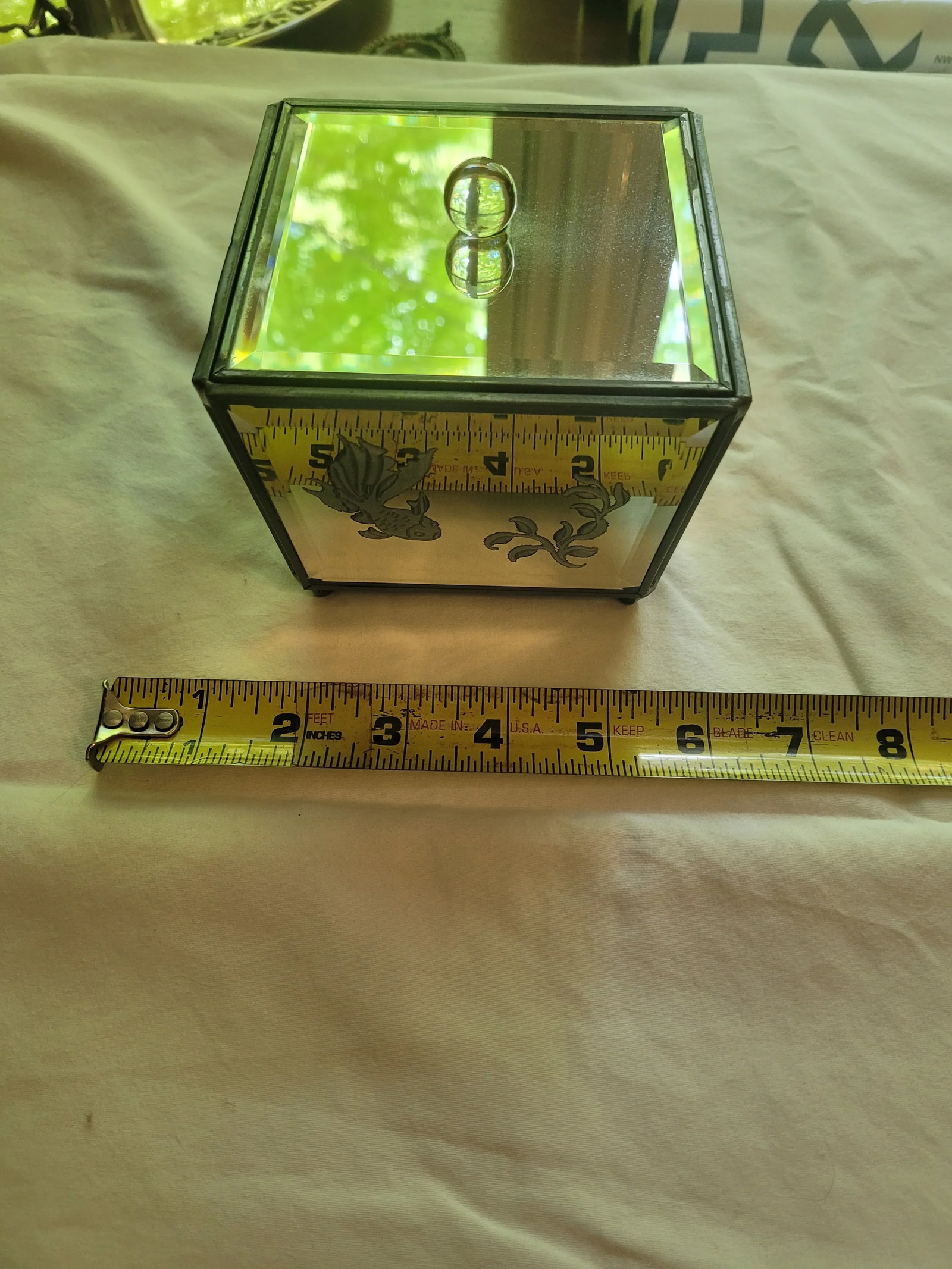 Mid 20th Century Vintage Mirrored Box With Etched Japanese Goldfish Design - 5