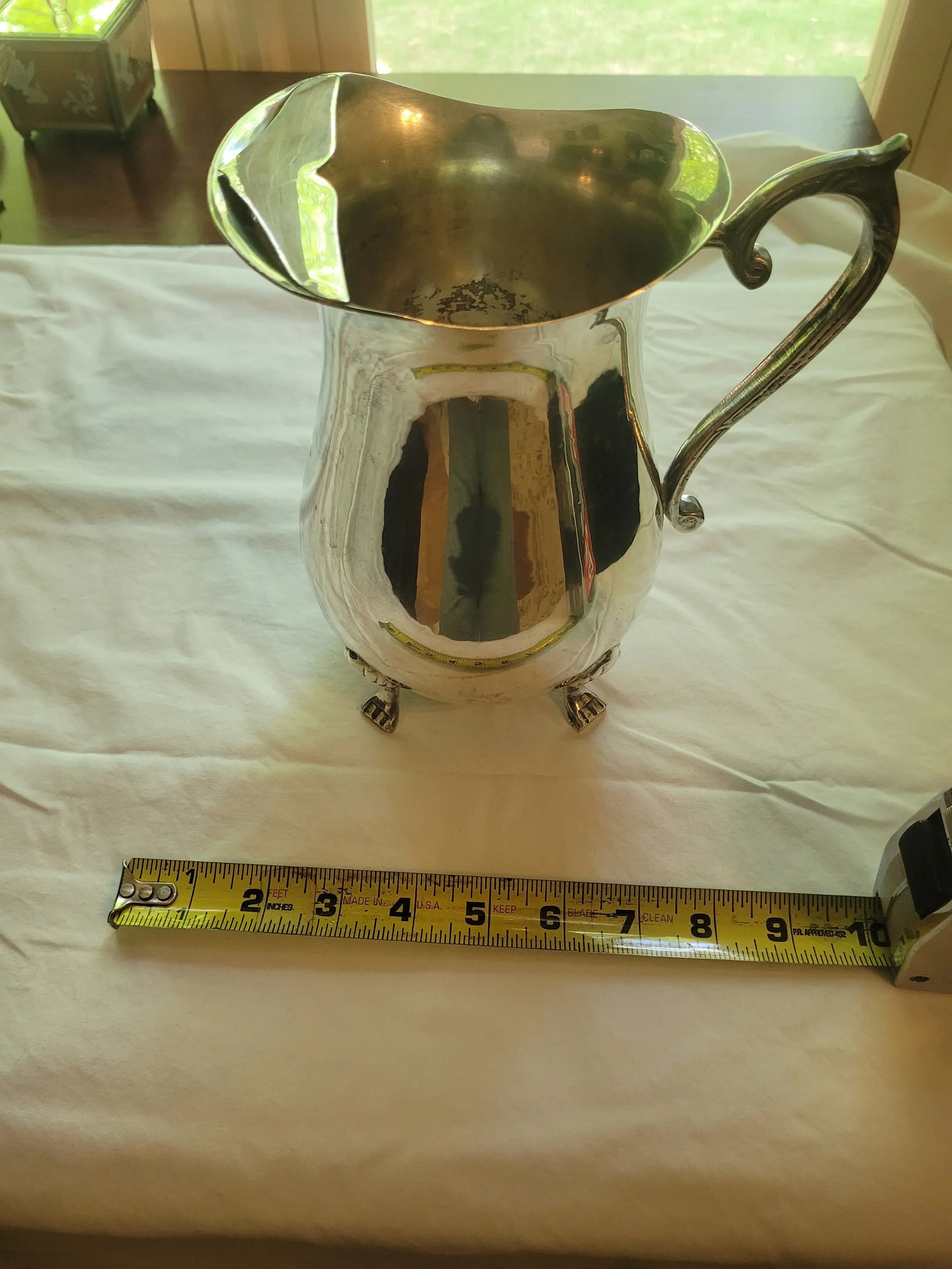 Vintage Silverplate Pitcher With Ornate Feet - 3