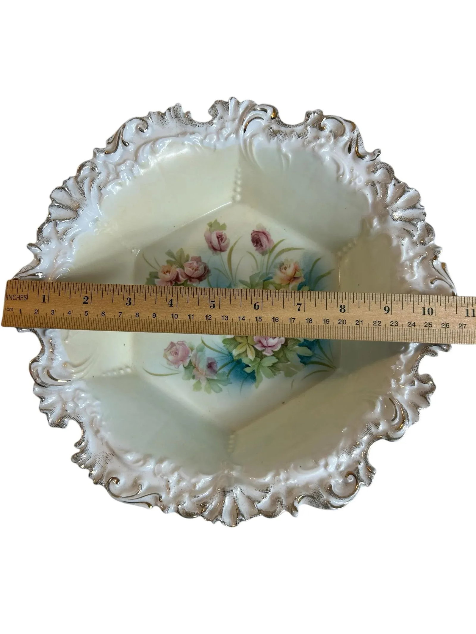 Antique Decorative Fruit Bowl Rs Prussia Floral Pink Rose Gold Trim - 2