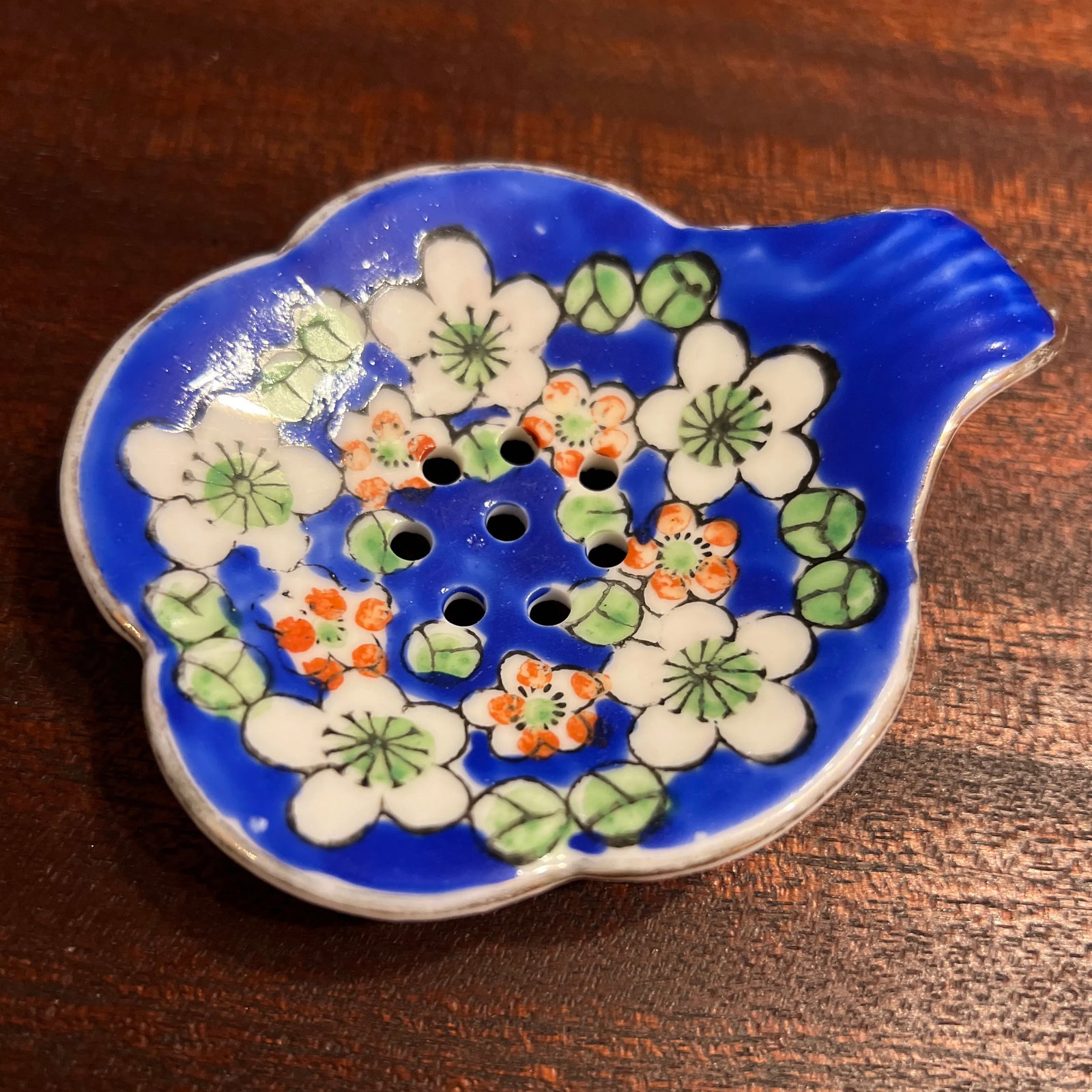 Vintage 1980s Hand Painted Cobalt Blue Tea Strainer - 2