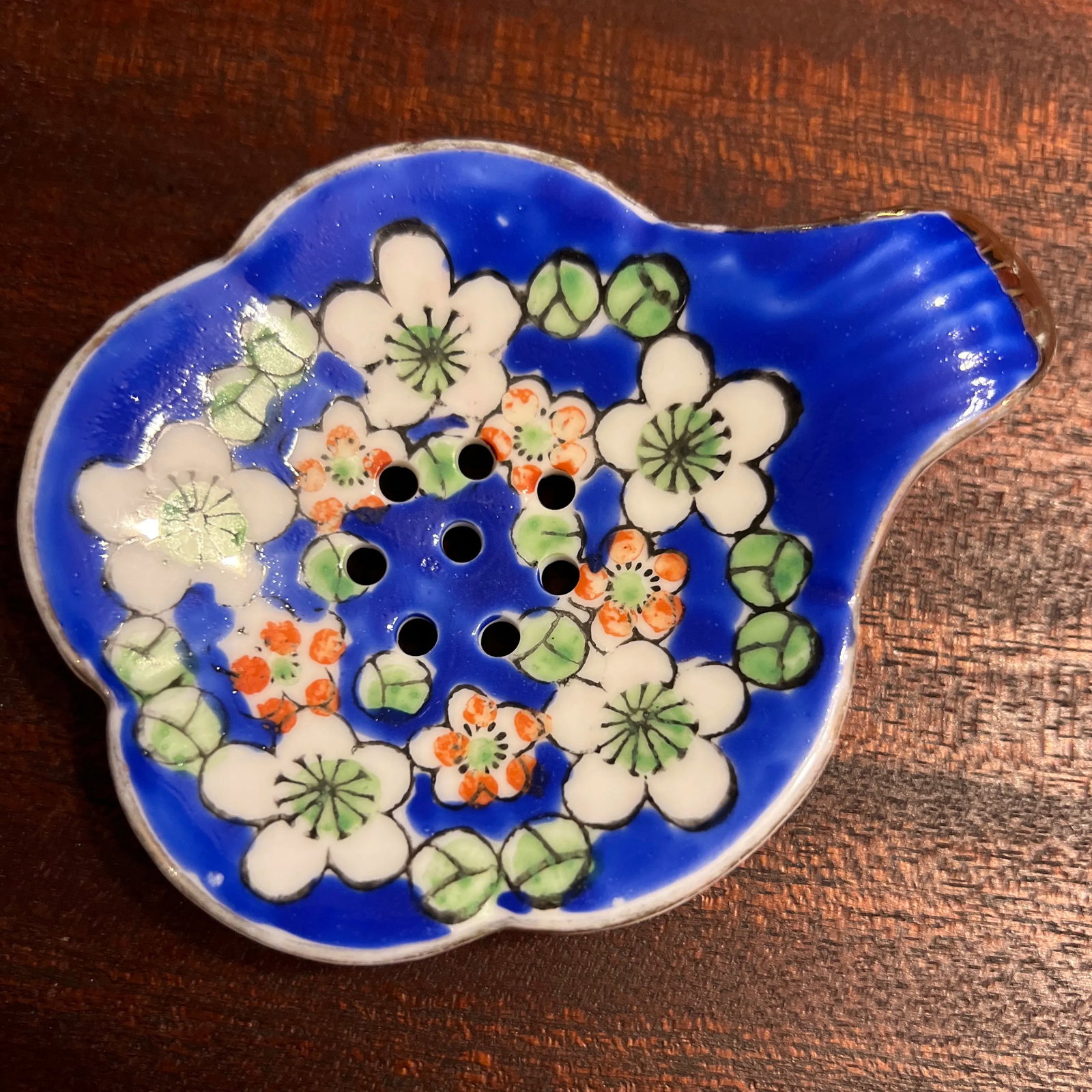 Vintage 1980s Hand Painted Cobalt Blue Tea Strainer - 3