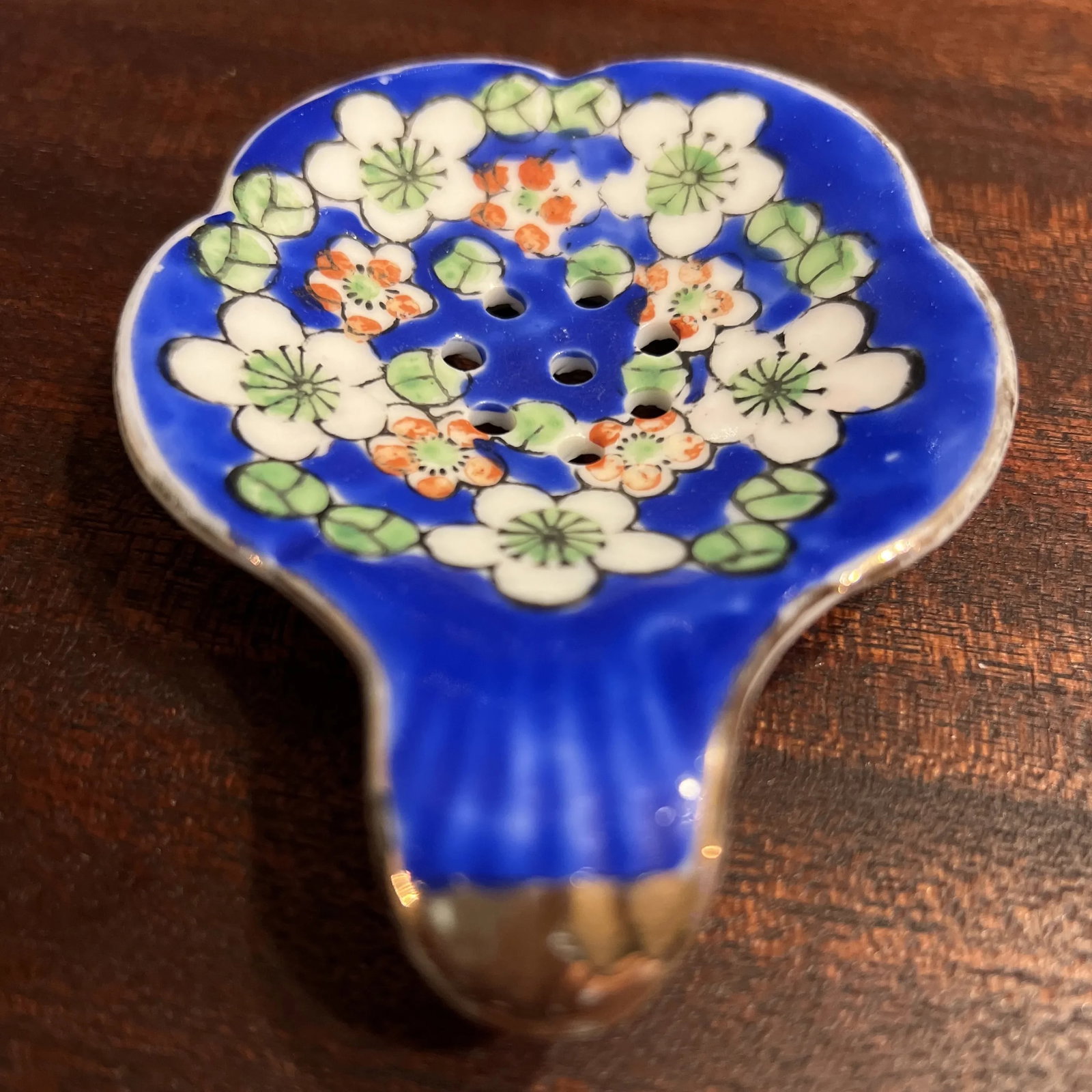 Vintage 1980s Hand Painted Cobalt Blue Tea Strainer - 4