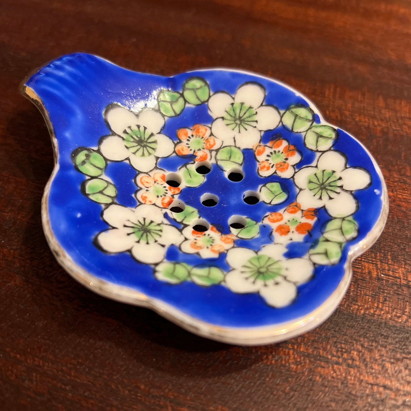 Vintage 1980s Hand Painted Cobalt Blue Tea Strainer - 5