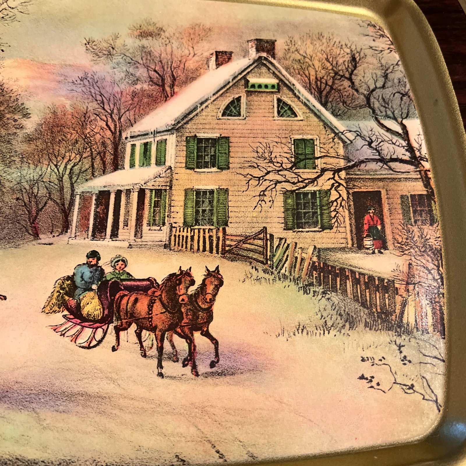 1970s Currier & Ives 1868 American Homestead Winter Vintage Serving Tray - 3