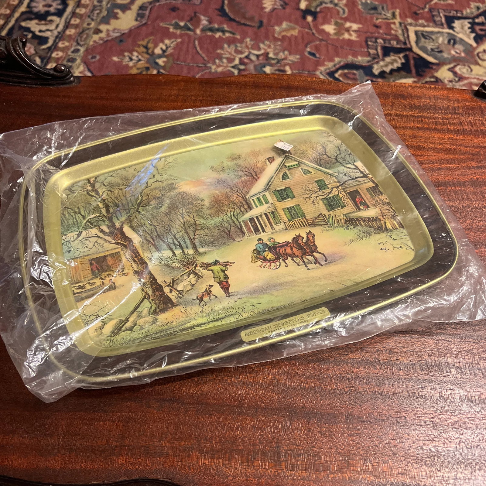 1970s Currier & Ives 1868 American Homestead Winter Vintage Serving Tray - 7