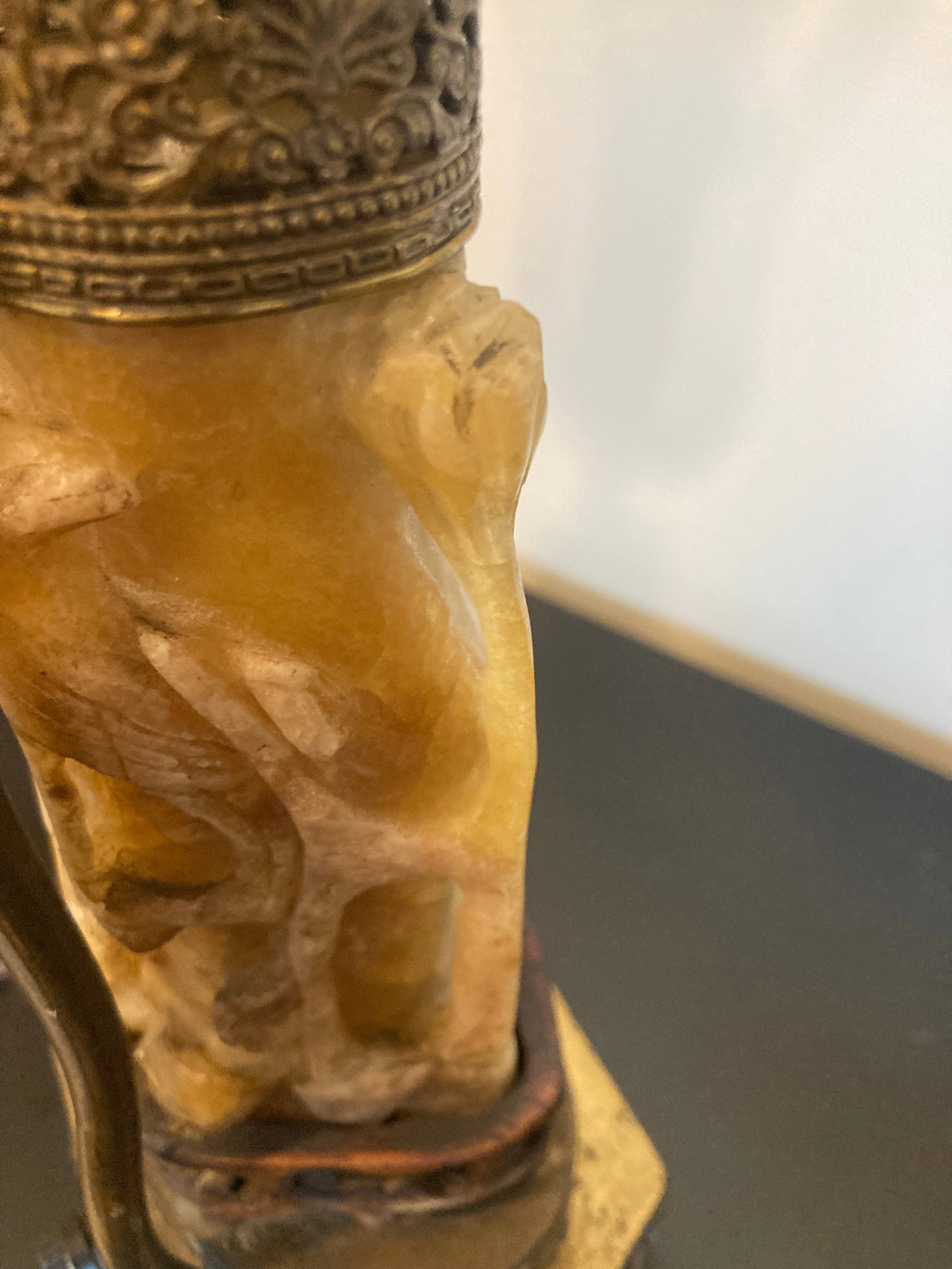 Vintage Asian Inspired Carved Stone Lamp - 10