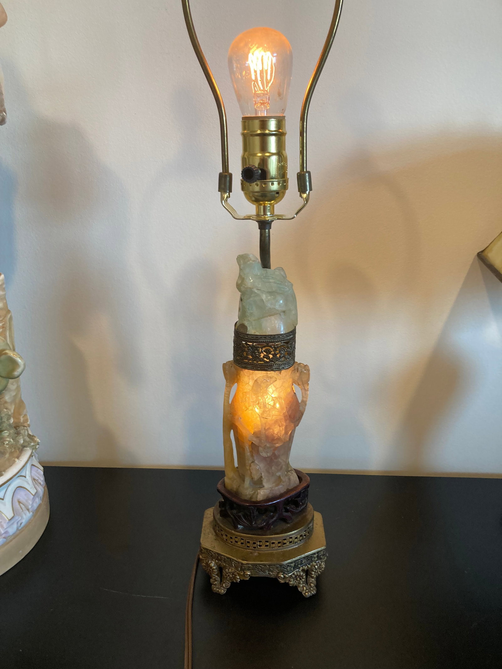 Vintage Asian Inspired Carved Stone Lamp - 2