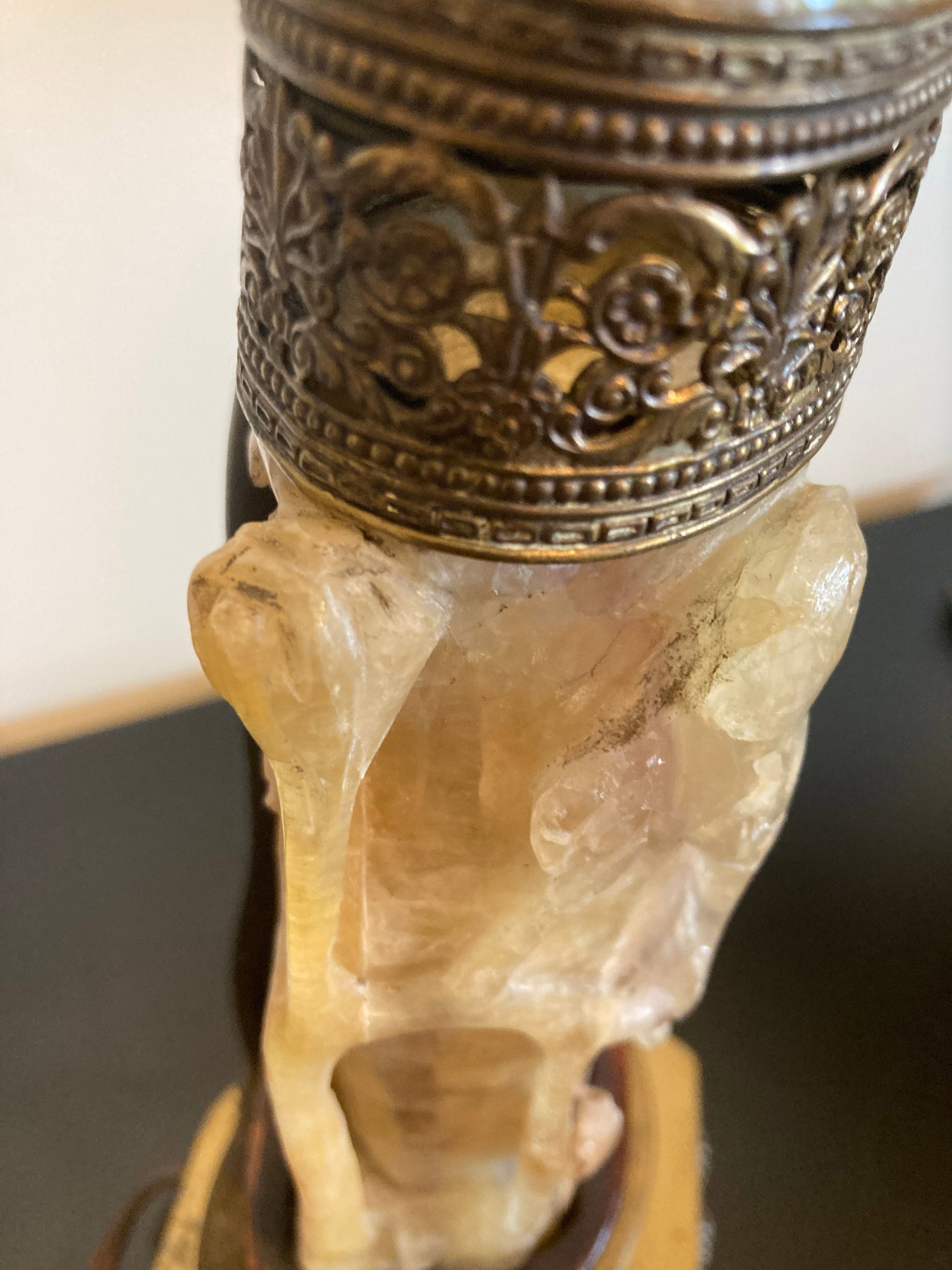 Vintage Asian Inspired Carved Stone Lamp - 4