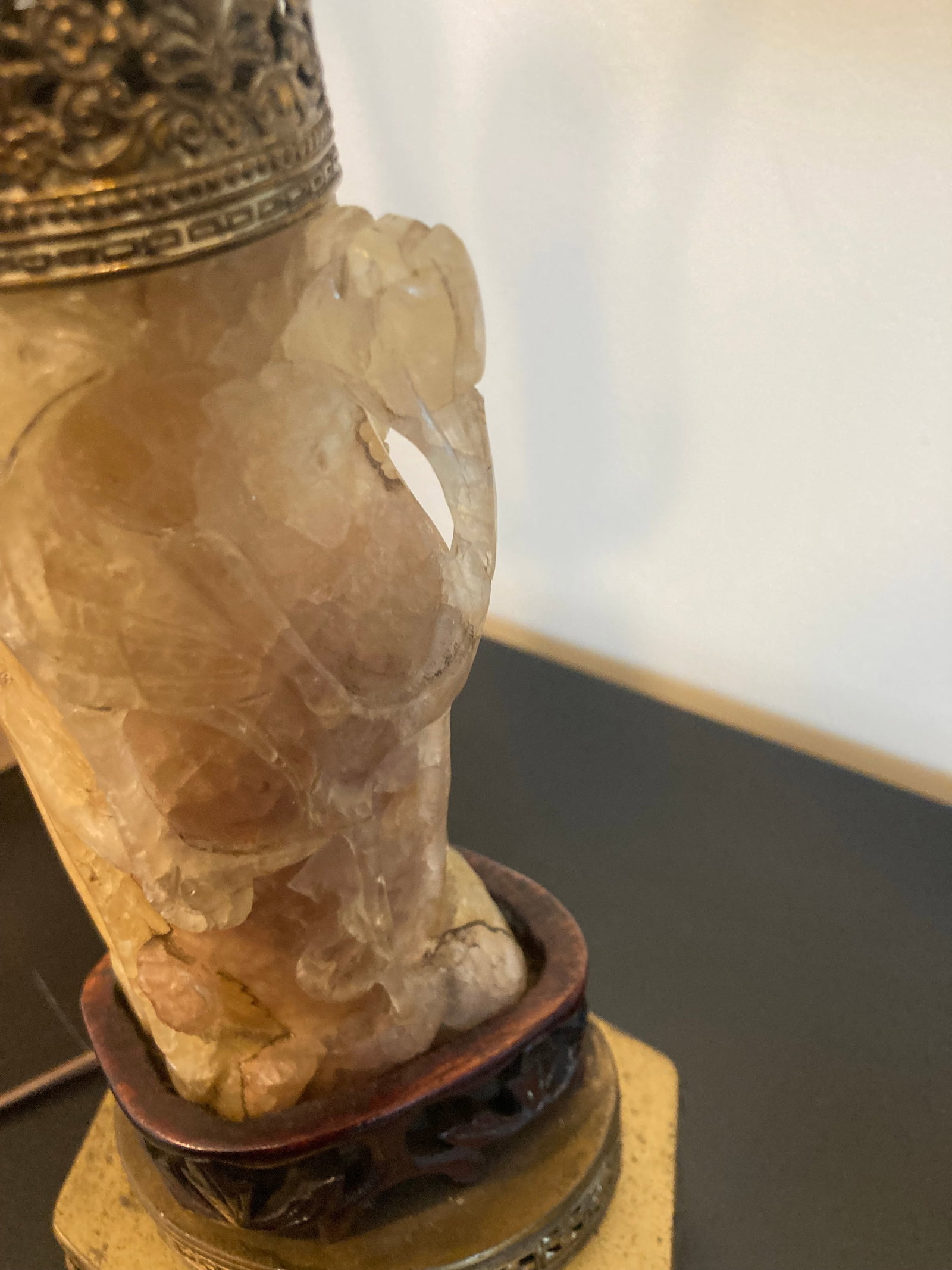Vintage Asian Inspired Carved Stone Lamp - 5