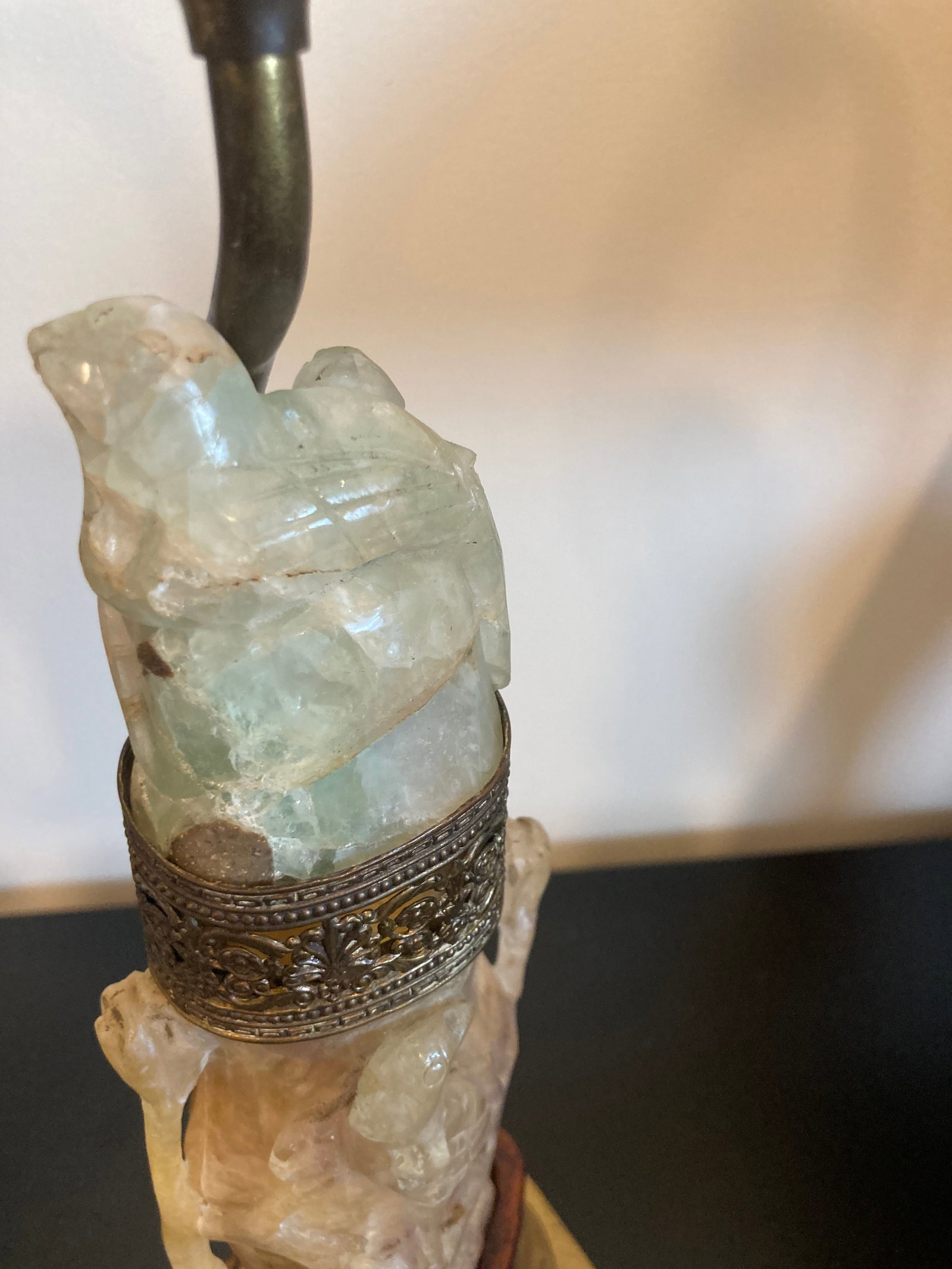 Vintage Asian Inspired Carved Stone Lamp - 7